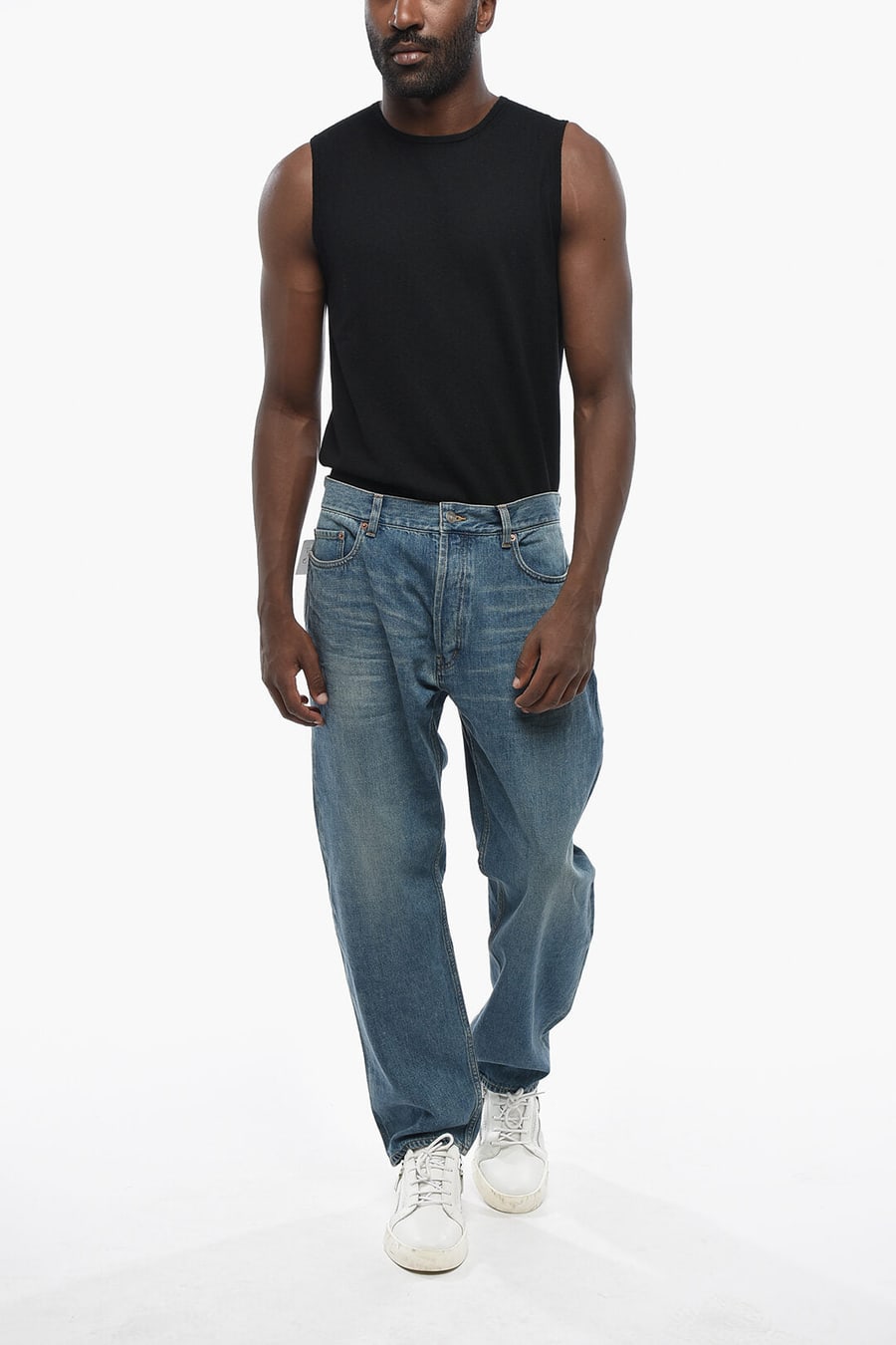 Saint Laurent 0005~Straight-Leg Jeans with 21cm Logo Buttons, view 4