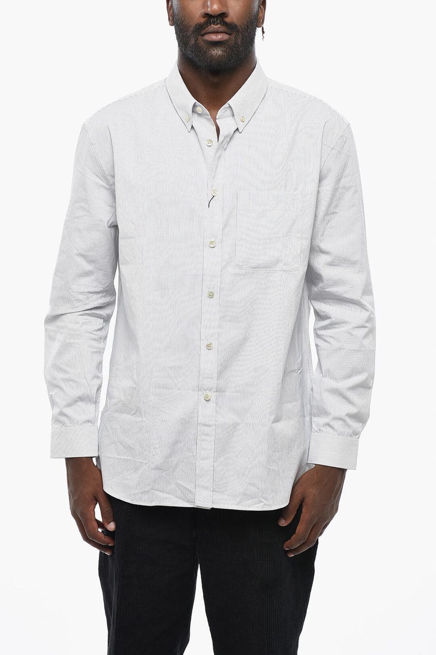 Saint Laurent 0405~Striped Shirt With Button-Down Collar And Chest Pocket