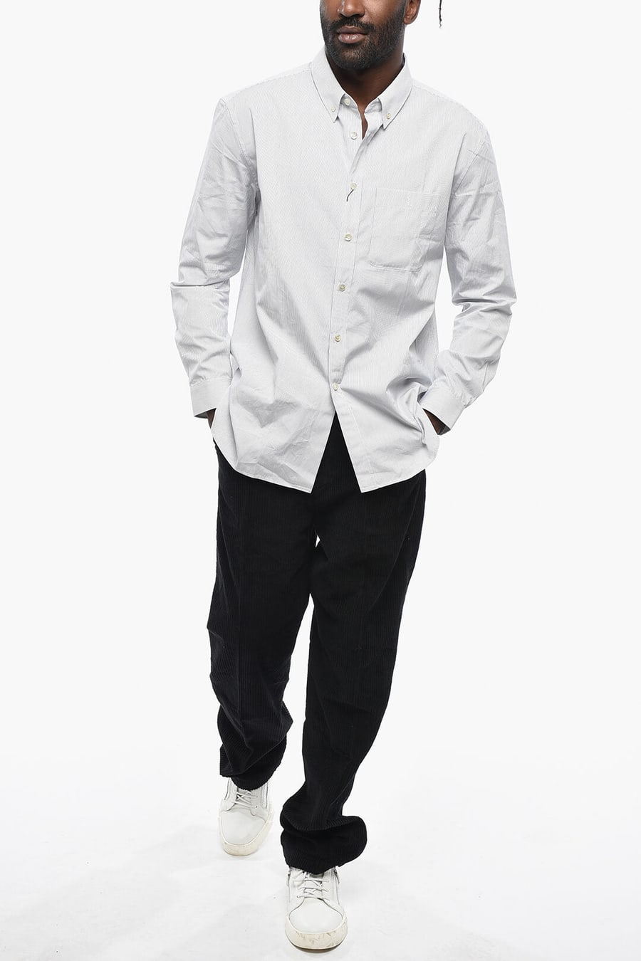 Saint Laurent 0405~Striped Shirt With Button-Down Collar And Chest Pocket, view 4