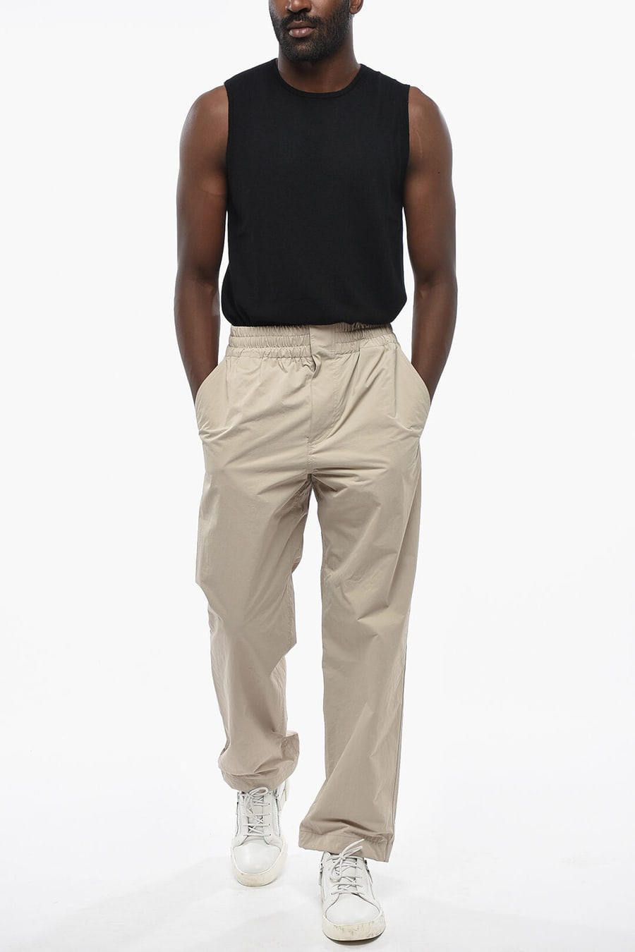Bottega Veneta 0500~Solid Nylon Trousers with Elastic Waistband and Ankle Drawstring, view 4