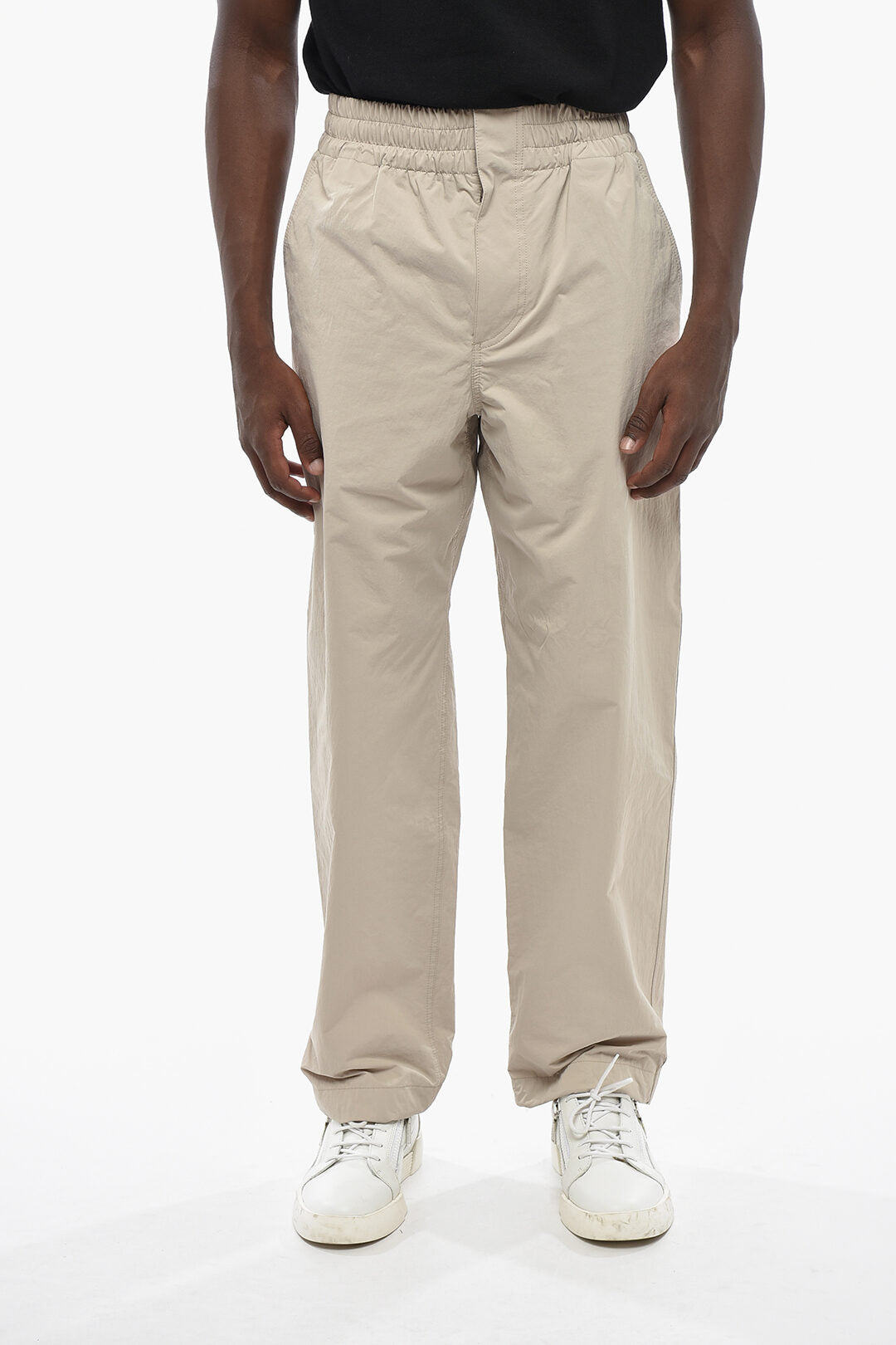 Bottega Veneta 0500~Solid Nylon Trousers with Elastic Waistband and Ankle Drawstring