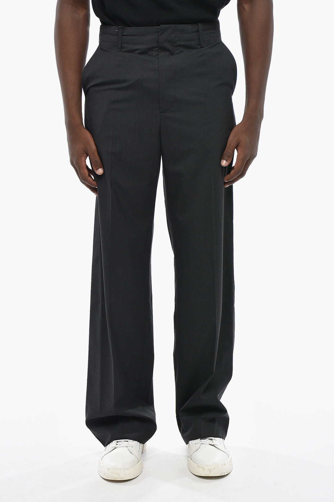 Bottega Veneta 1500~Solid Wool Trousers with Belt Loops