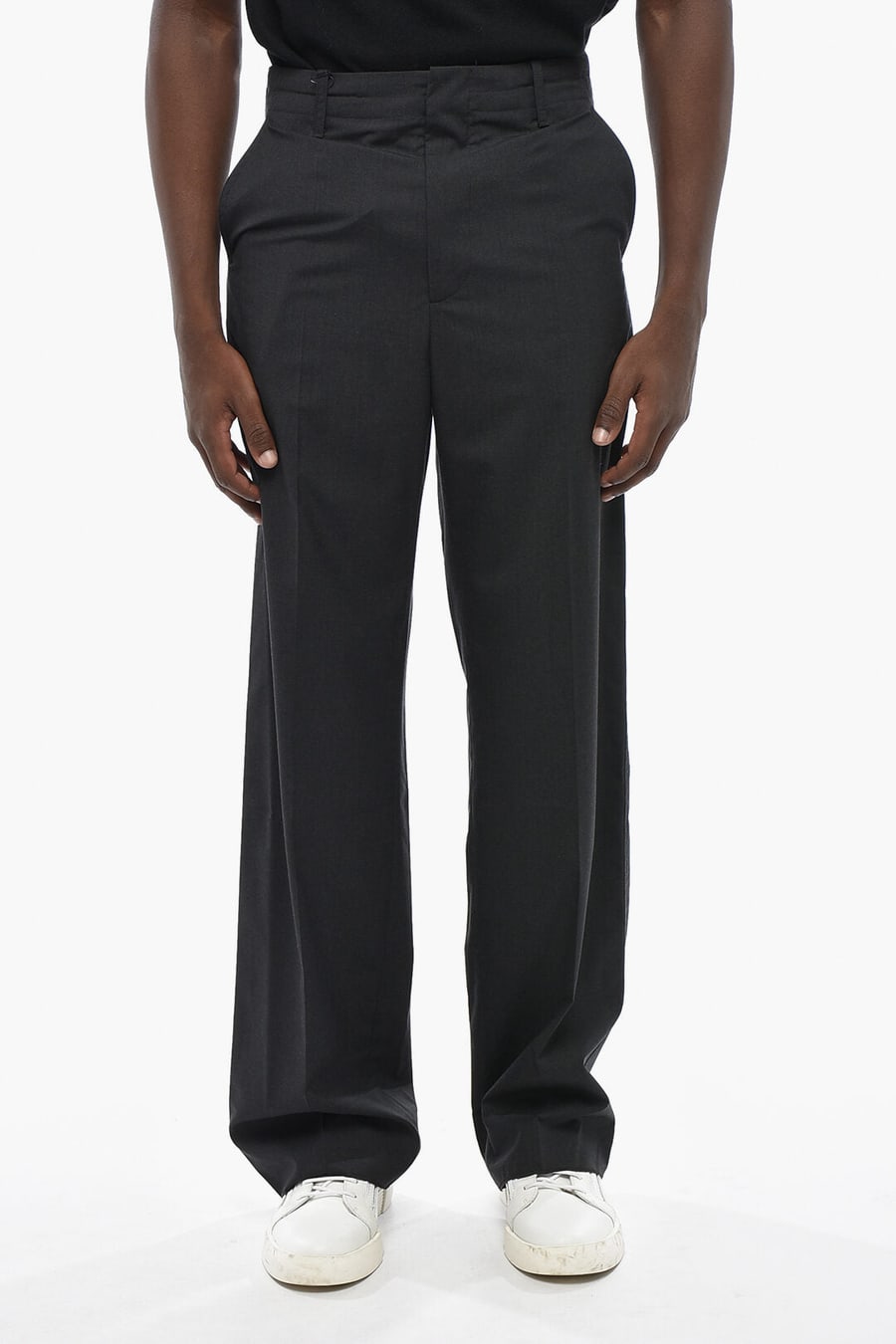 Bottega Veneta 1500~Solid Wool Trousers with Belt Loops