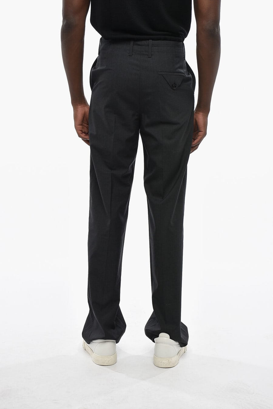 Bottega Veneta 1500~Solid Wool Trousers with Belt Loops, view 2