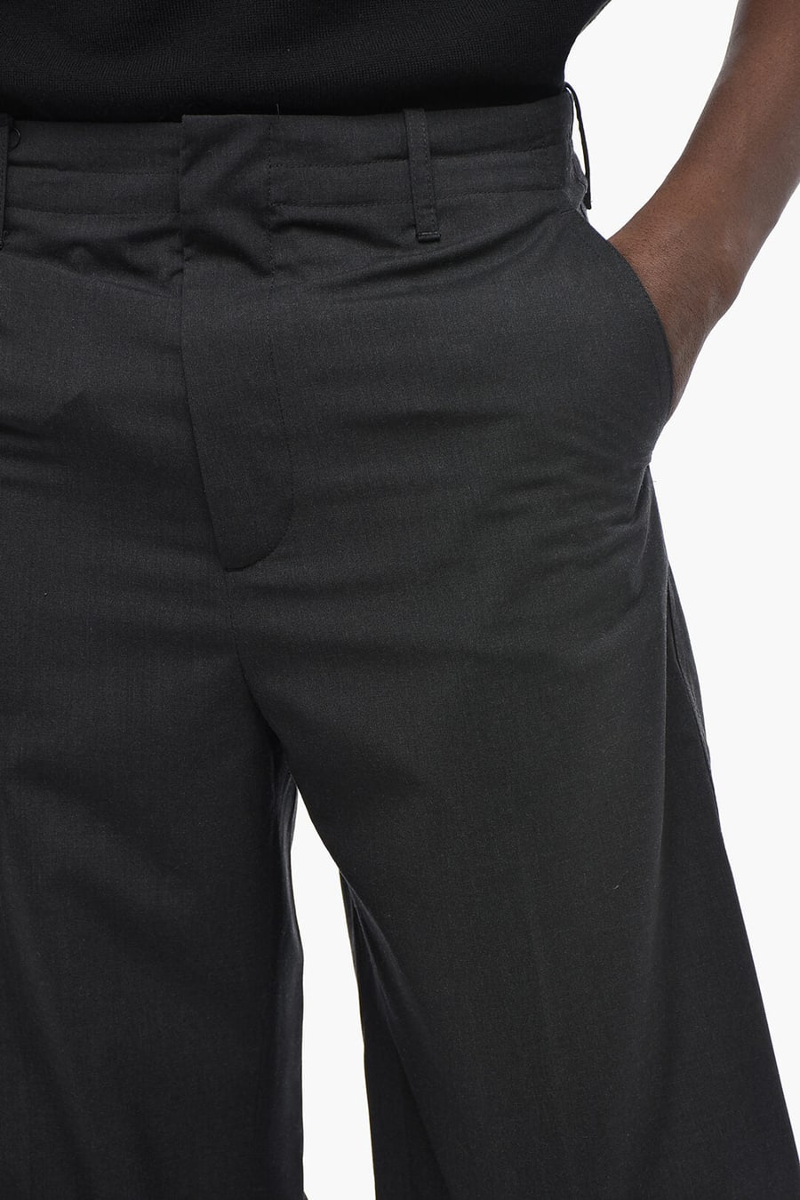 Bottega Veneta 1500~Solid Wool Trousers with Belt Loops, view 3