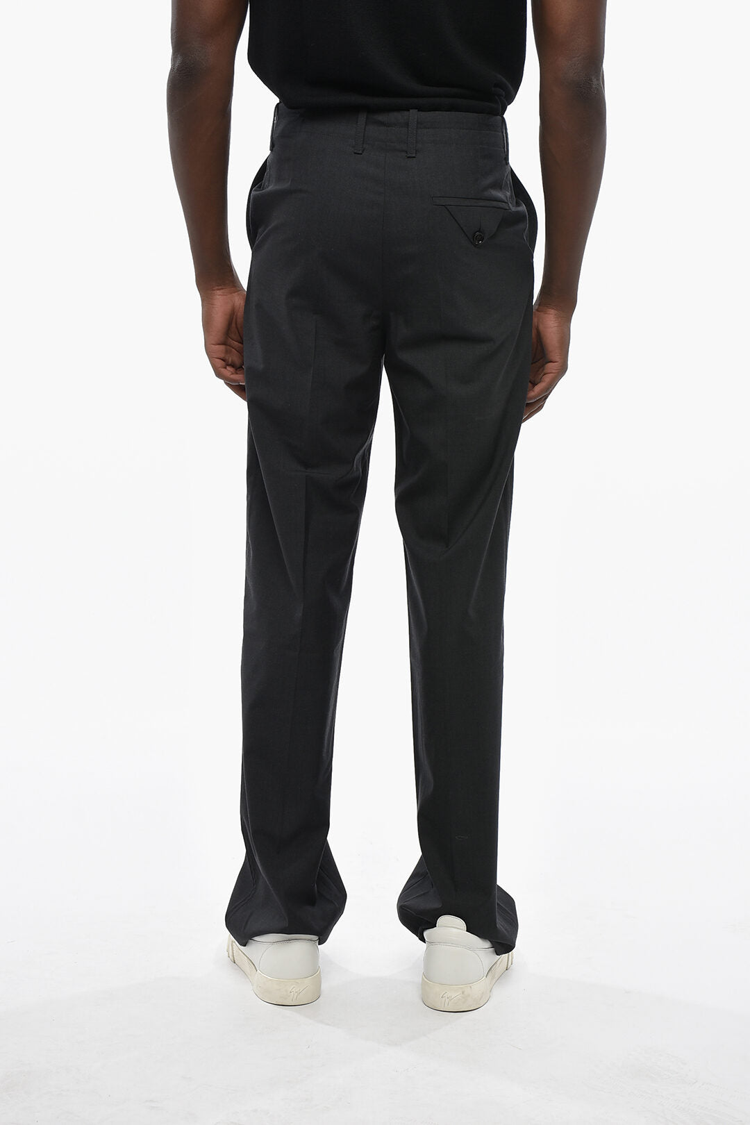 Bottega Veneta 1500~Solid Wool Trousers with Belt Loops, view 2