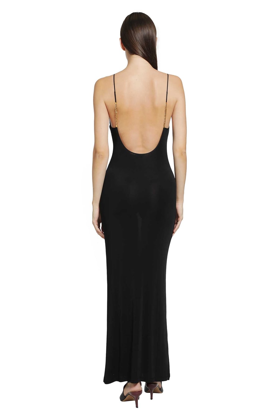 Saint Laurent Knit Cassandre Chain Backless Dress, view 3