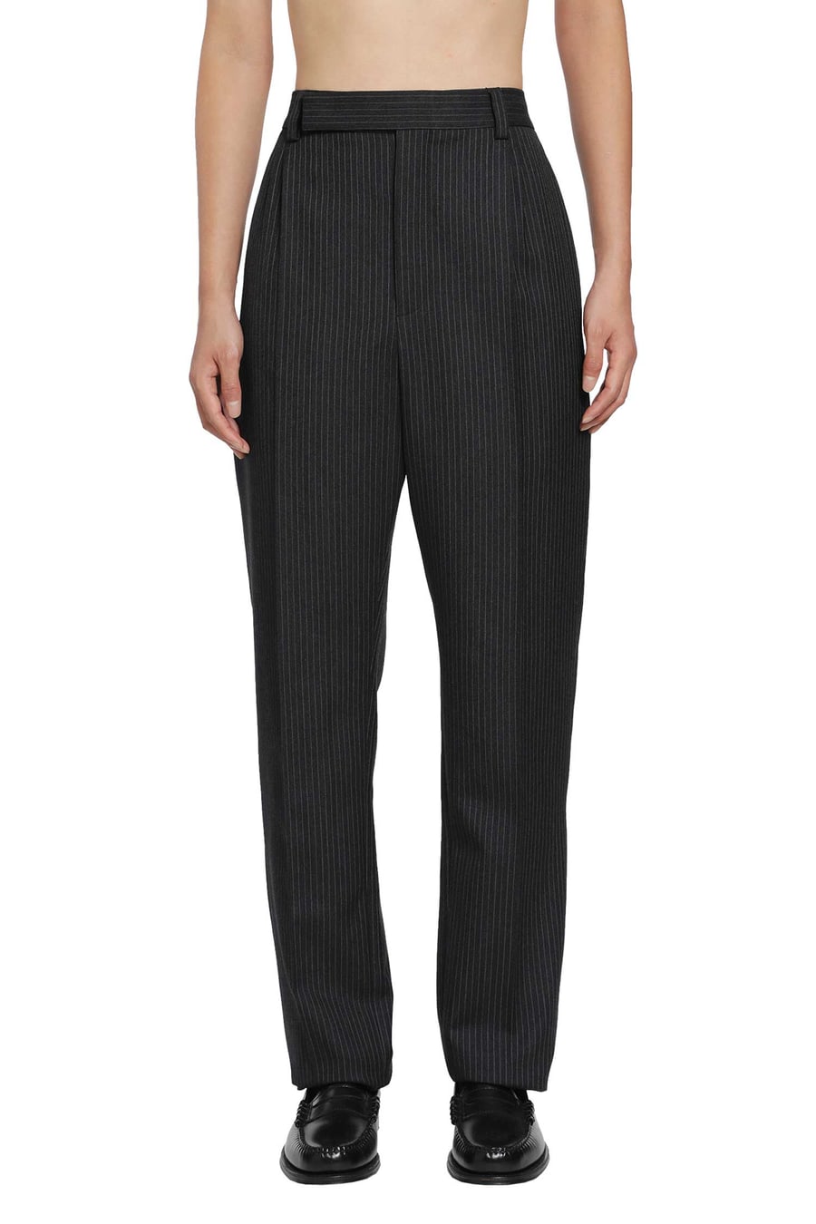 Saint Laurent Striped Herringbone Wool Tapered Trousers, view 2