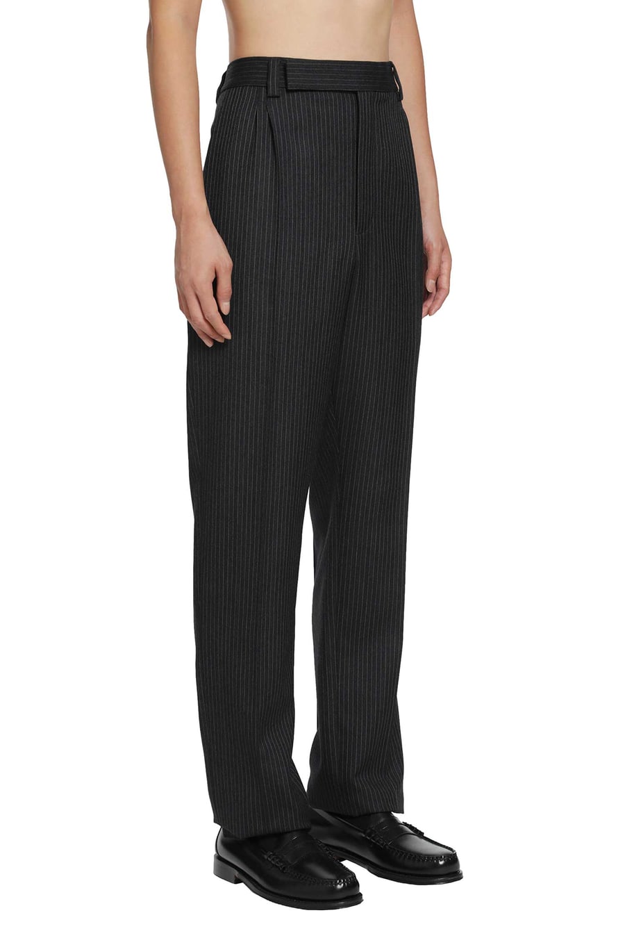 Saint Laurent Striped Herringbone Wool Tapered Trousers, view 3