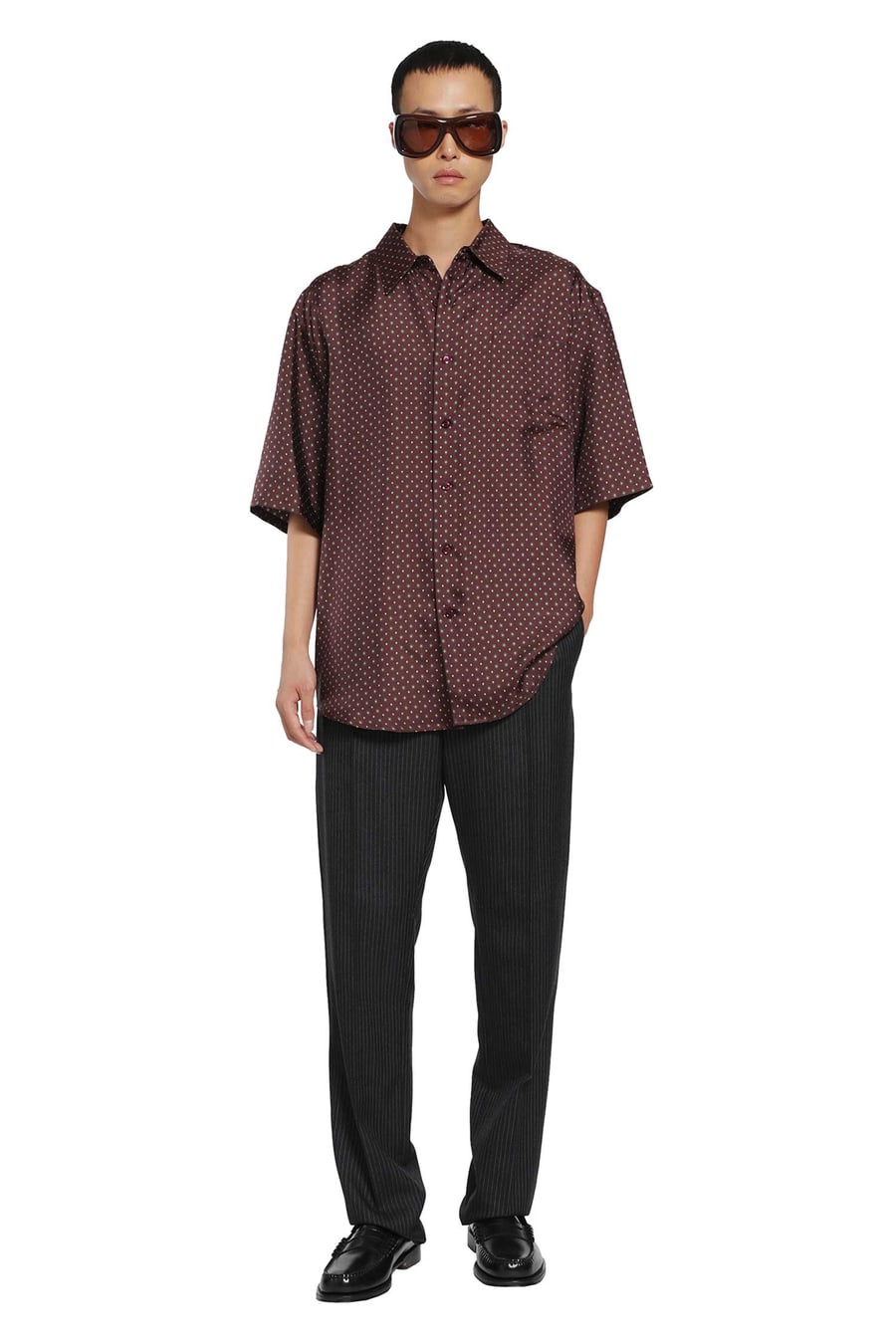 Saint Laurent Striped Herringbone Wool Tapered Trousers, view 5