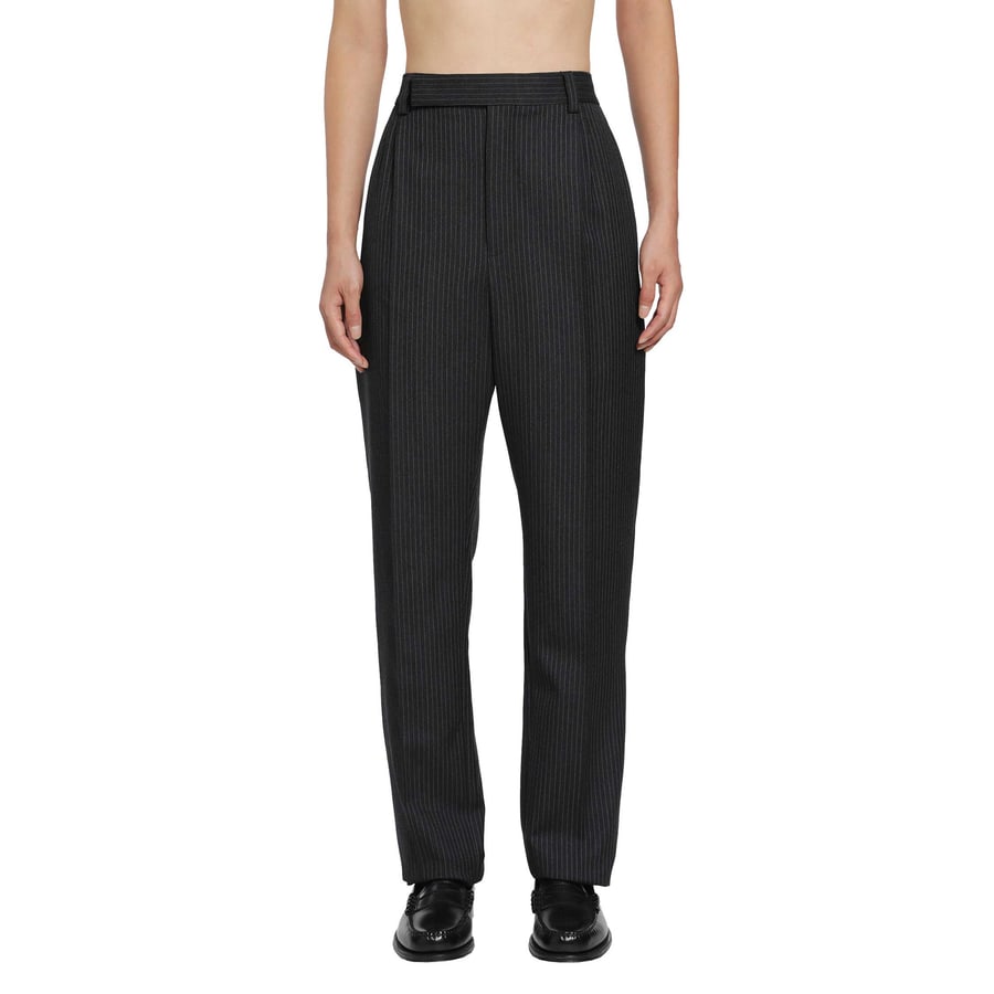 Saint Laurent Striped Herringbone Wool Tapered Trousers, view 6