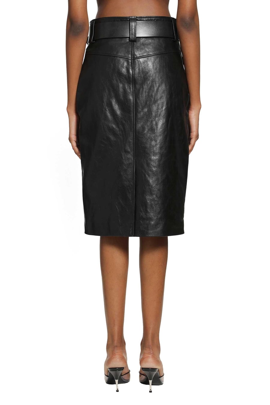Saint Laurent Belted Pencil Skirt in Creased Leather, view 4