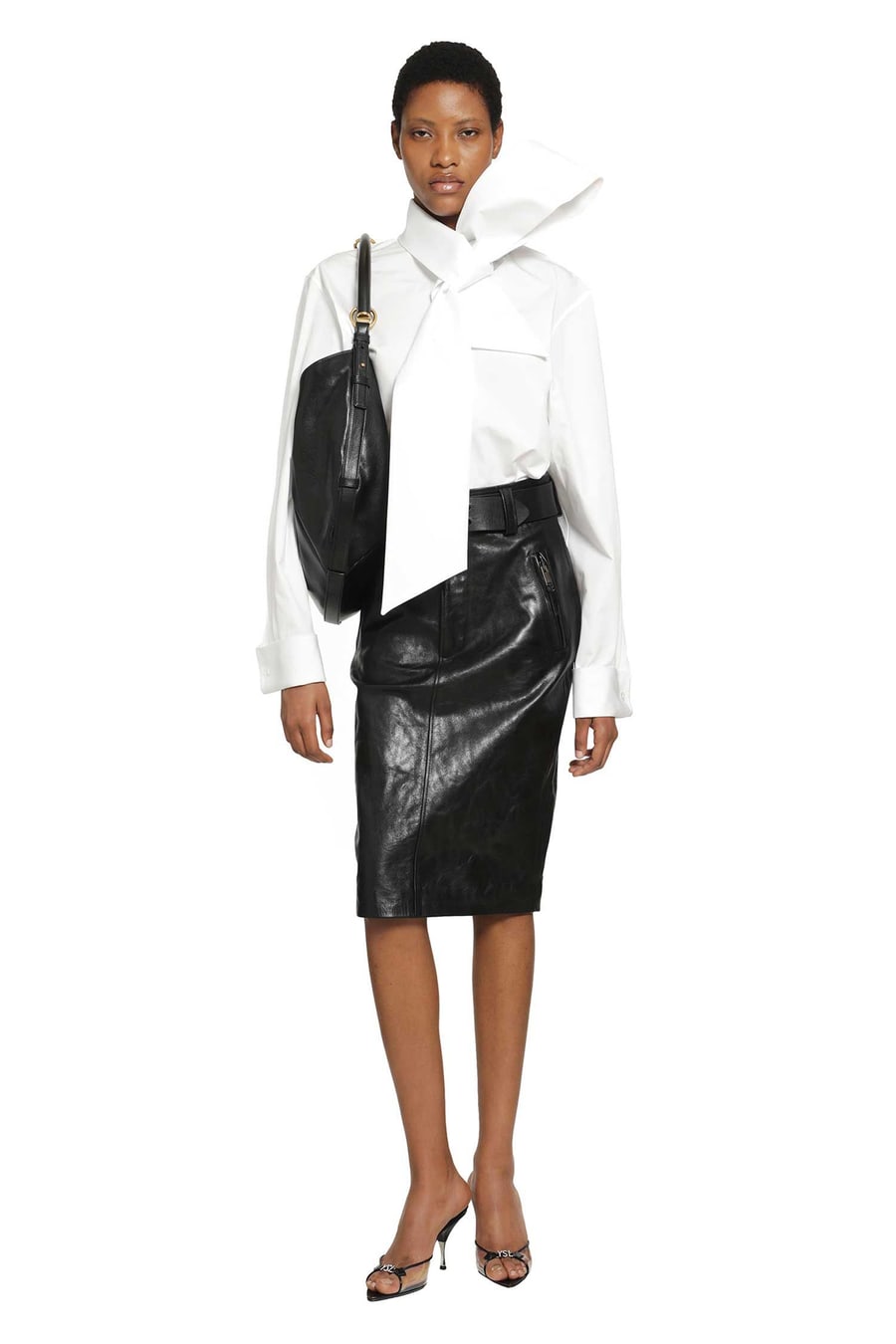 Saint Laurent Belted Pencil Skirt in Creased Leather, view 6