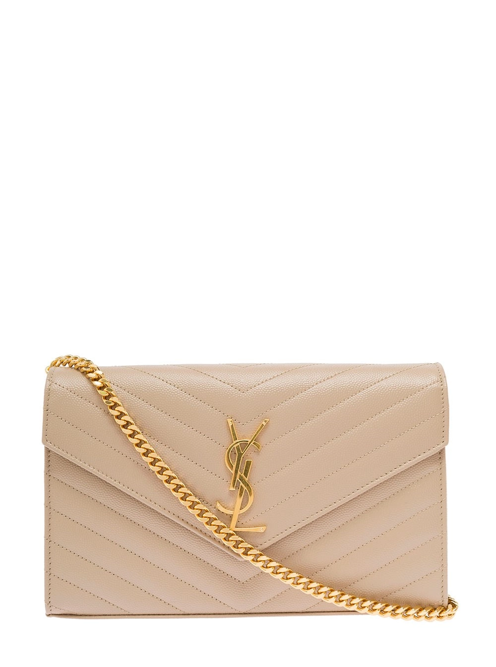 Saint Laurent Borsa a Tracolla 'Cassandre' in Pelle Chevron Matelassè Beige Donna