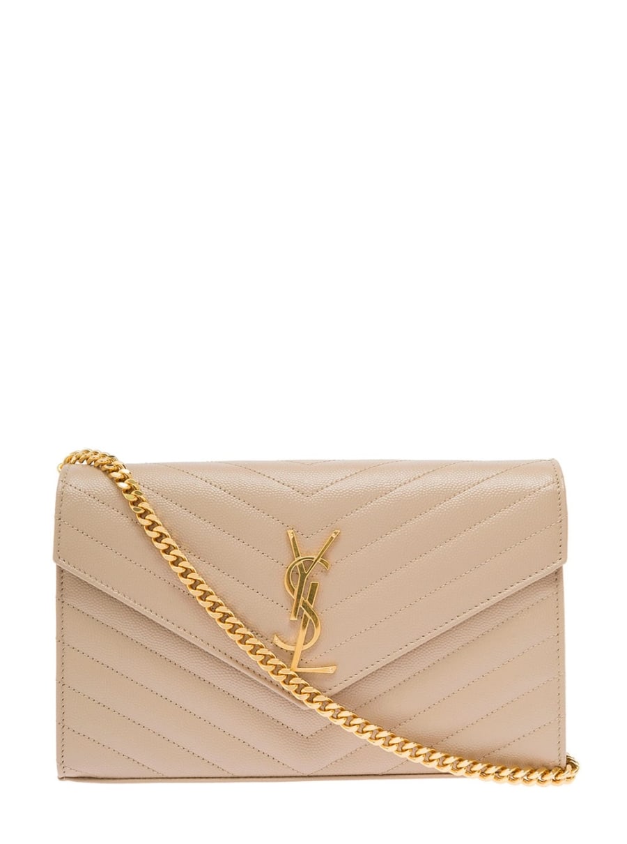 Saint Laurent Borsa a Tracolla 'Cassandre' in Pelle Chevron Matelassè Beige Donna