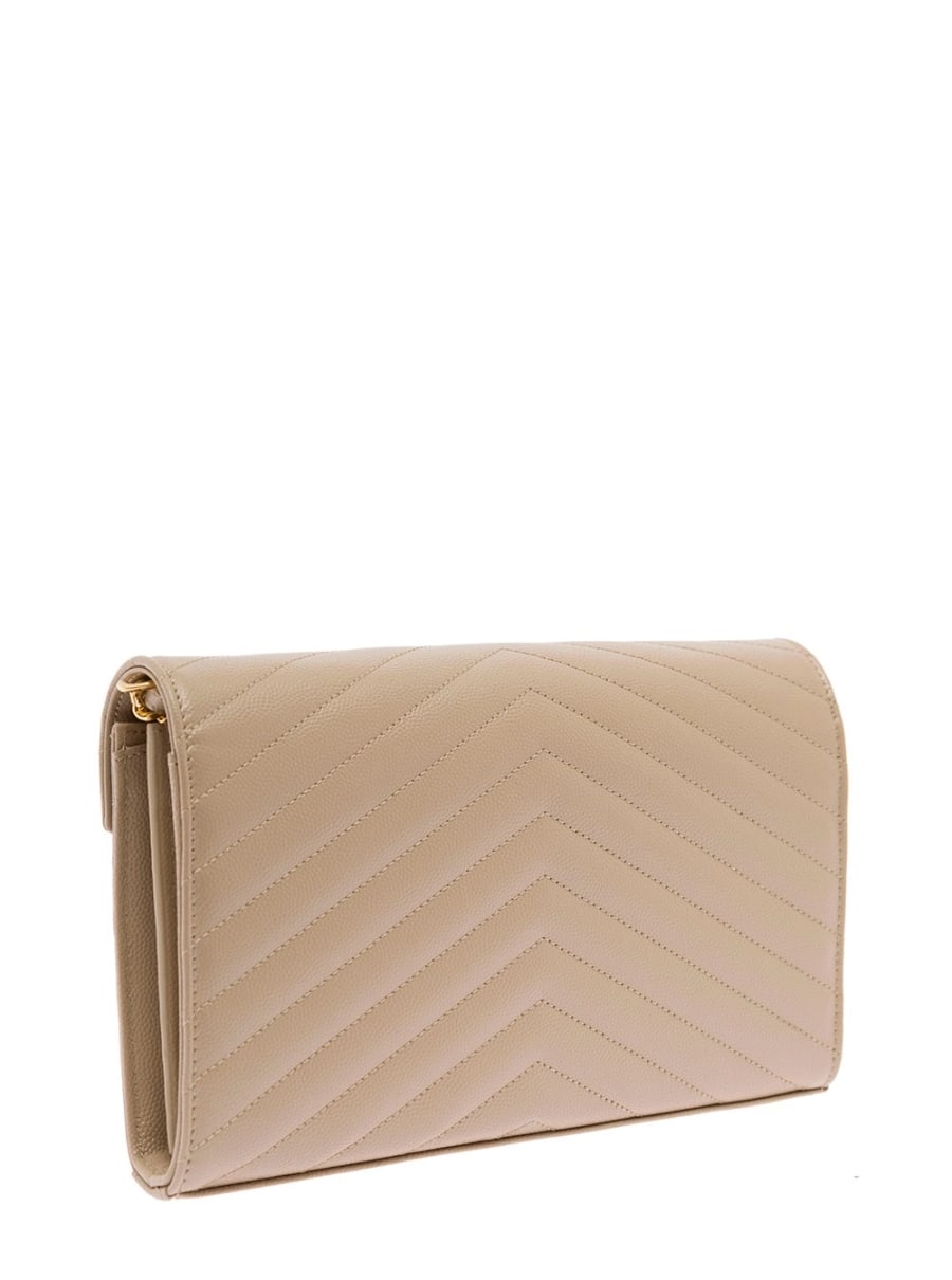 Saint Laurent Borsa a Tracolla 'Cassandre' in Pelle Chevron Matelassè Beige Donna, view 2
