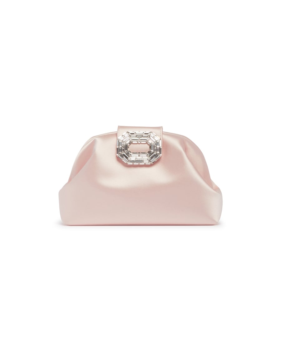 Amina Muaddi Camelia Clutch In Satin Beige, view 2