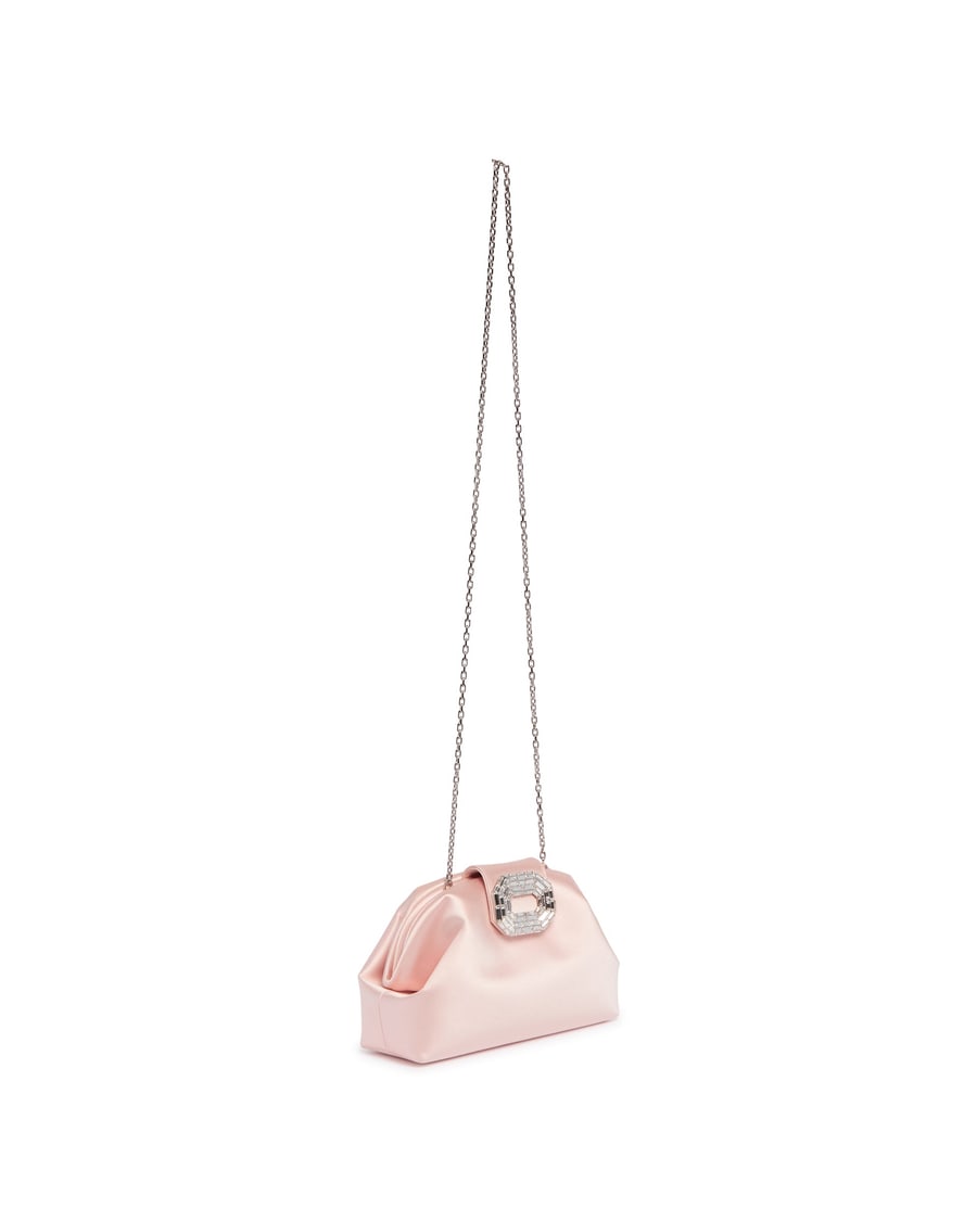 Amina Muaddi Camelia Clutch In Satin Beige, view 3