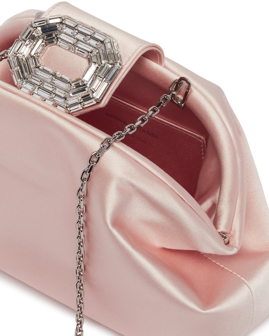 Amina Muaddi Camelia Clutch In Satin Beige, view 4