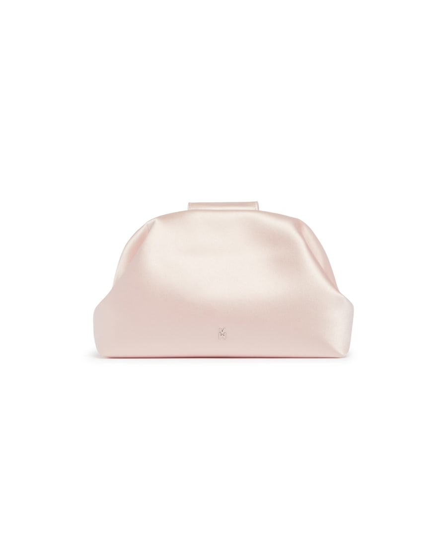 Amina Muaddi Camelia Clutch In Satin Beige, view 5