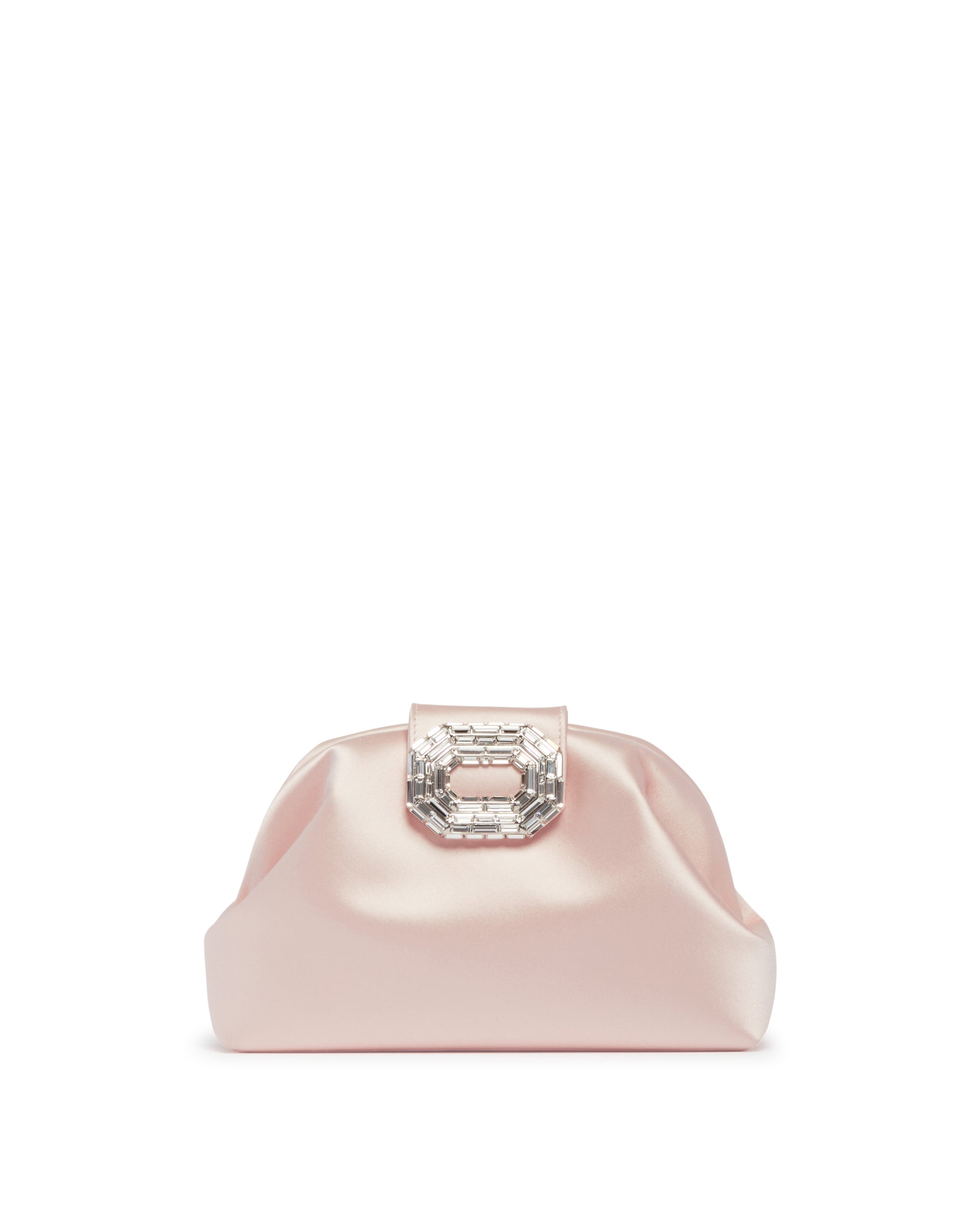 Amina Muaddi Camelia Clutch In Satin Beige