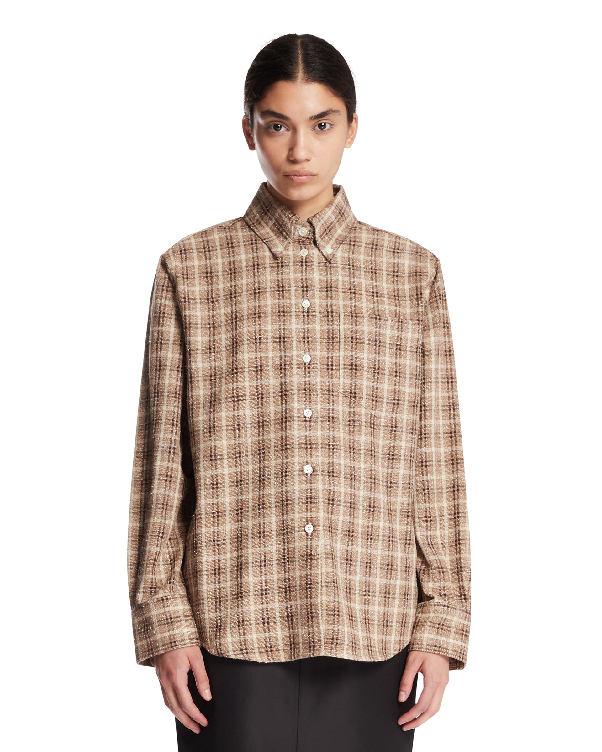 ROHE Camicia A Quadri Boucle Oxford Beige