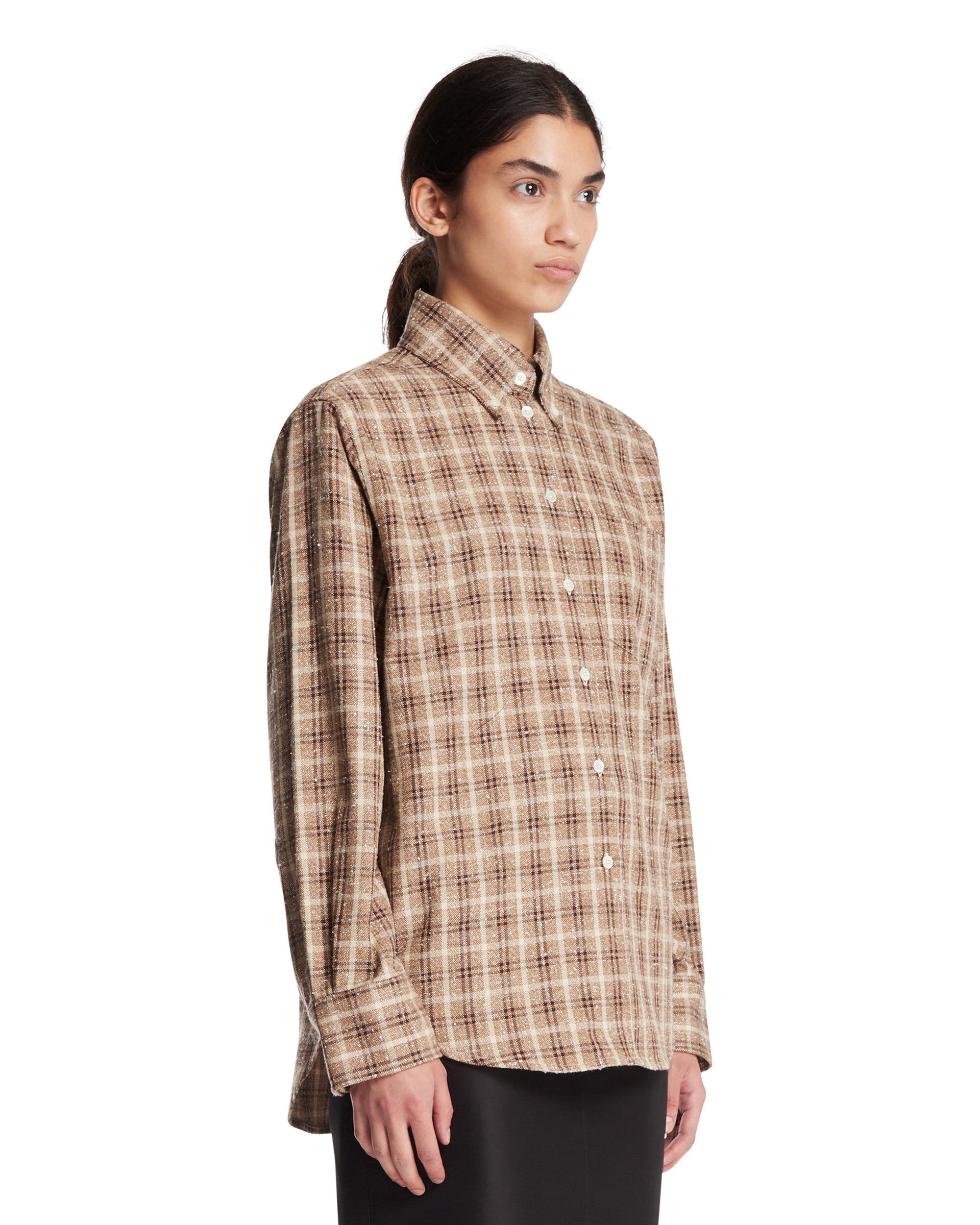 ROHE Camicia A Quadri Boucle Oxford Beige, view 2