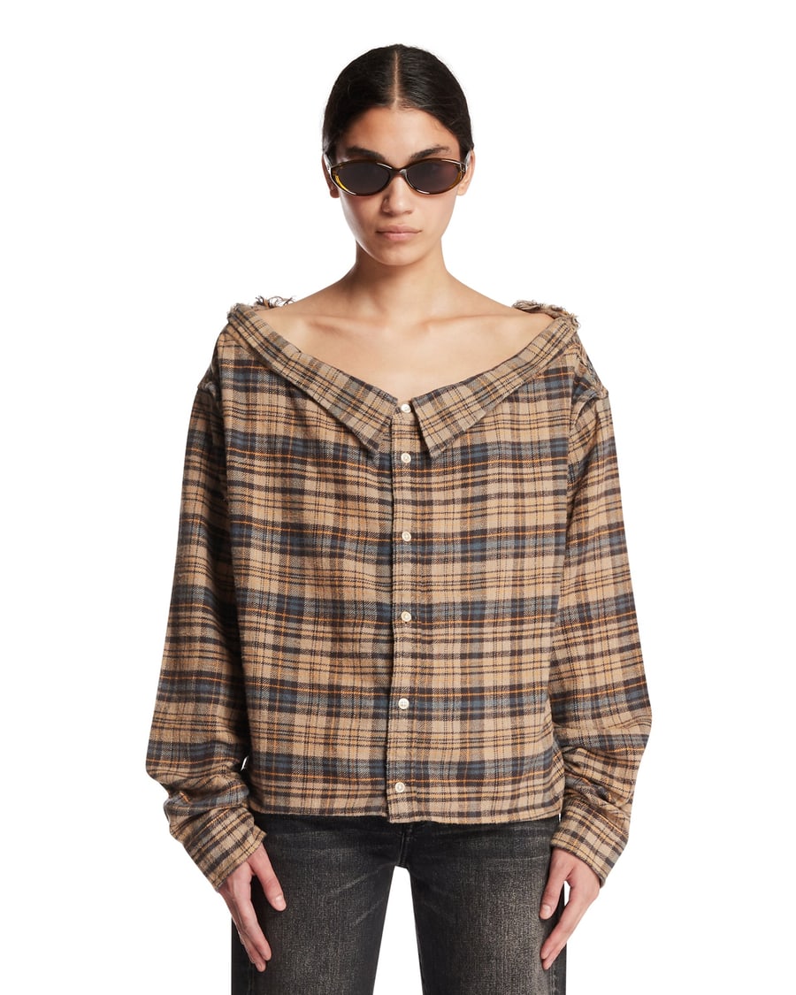 R13 Camicia A Quadri Beige