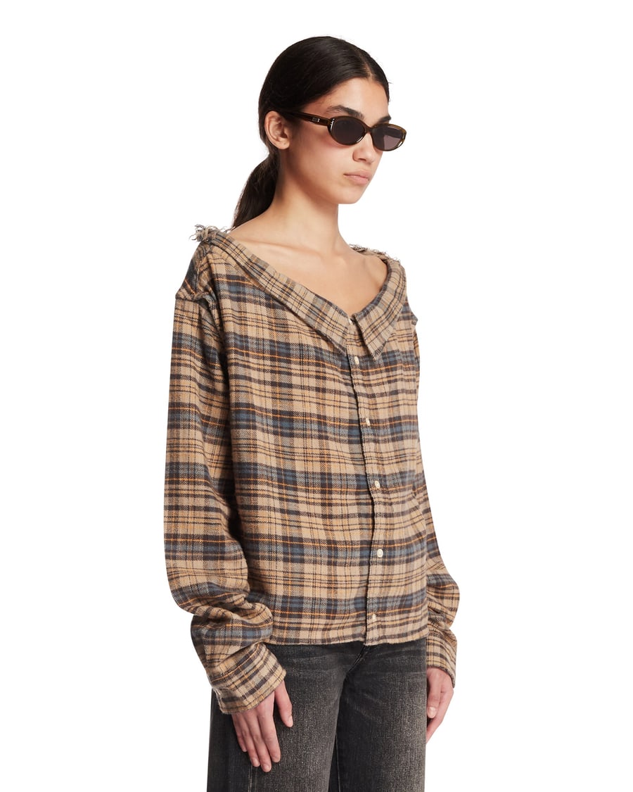 R13 Camicia A Quadri Beige, view 2