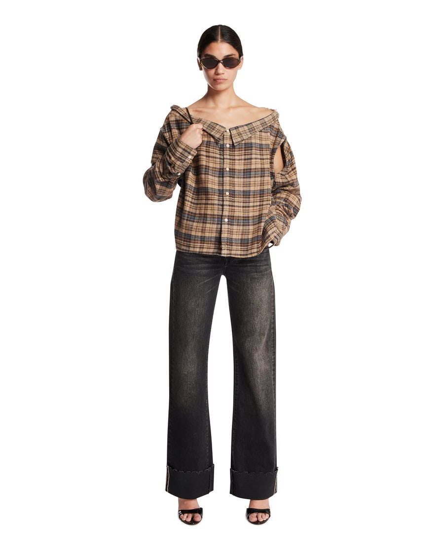 R13 Camicia A Quadri Beige, view 3