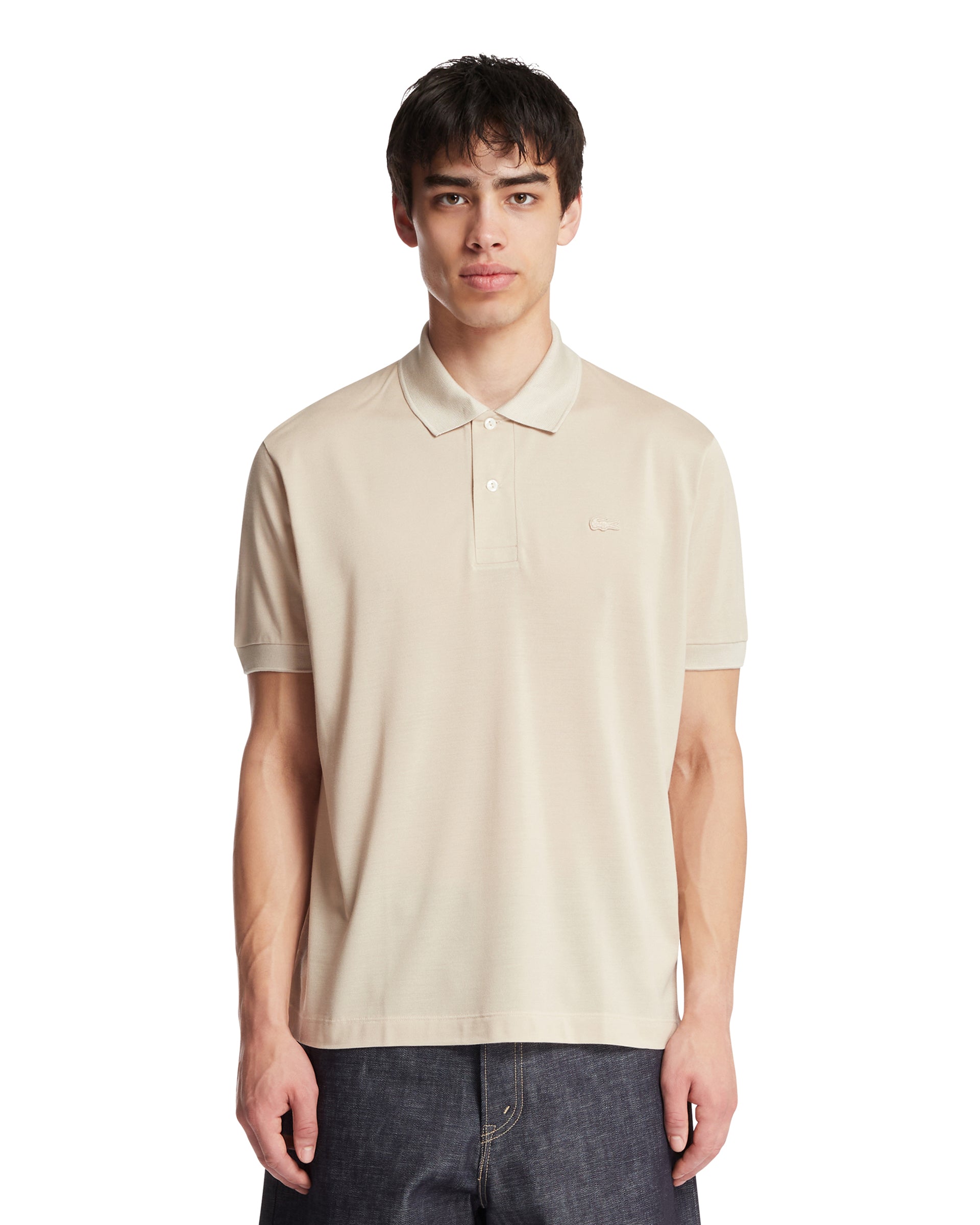 LACOSTE Polo In Piqu Di Seta Beige
