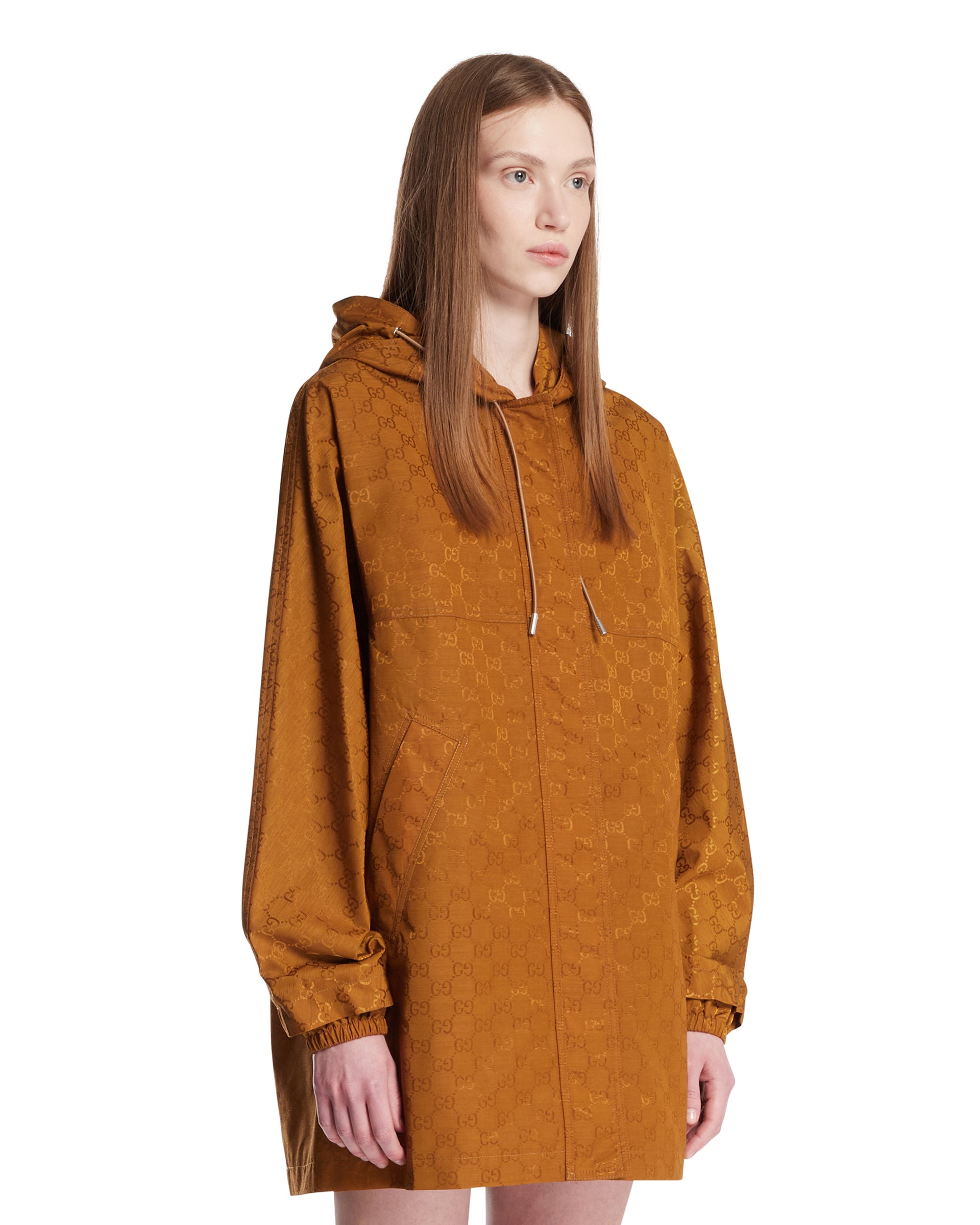 Gucci Giacca Con Cappuccio GG Beige, view 2