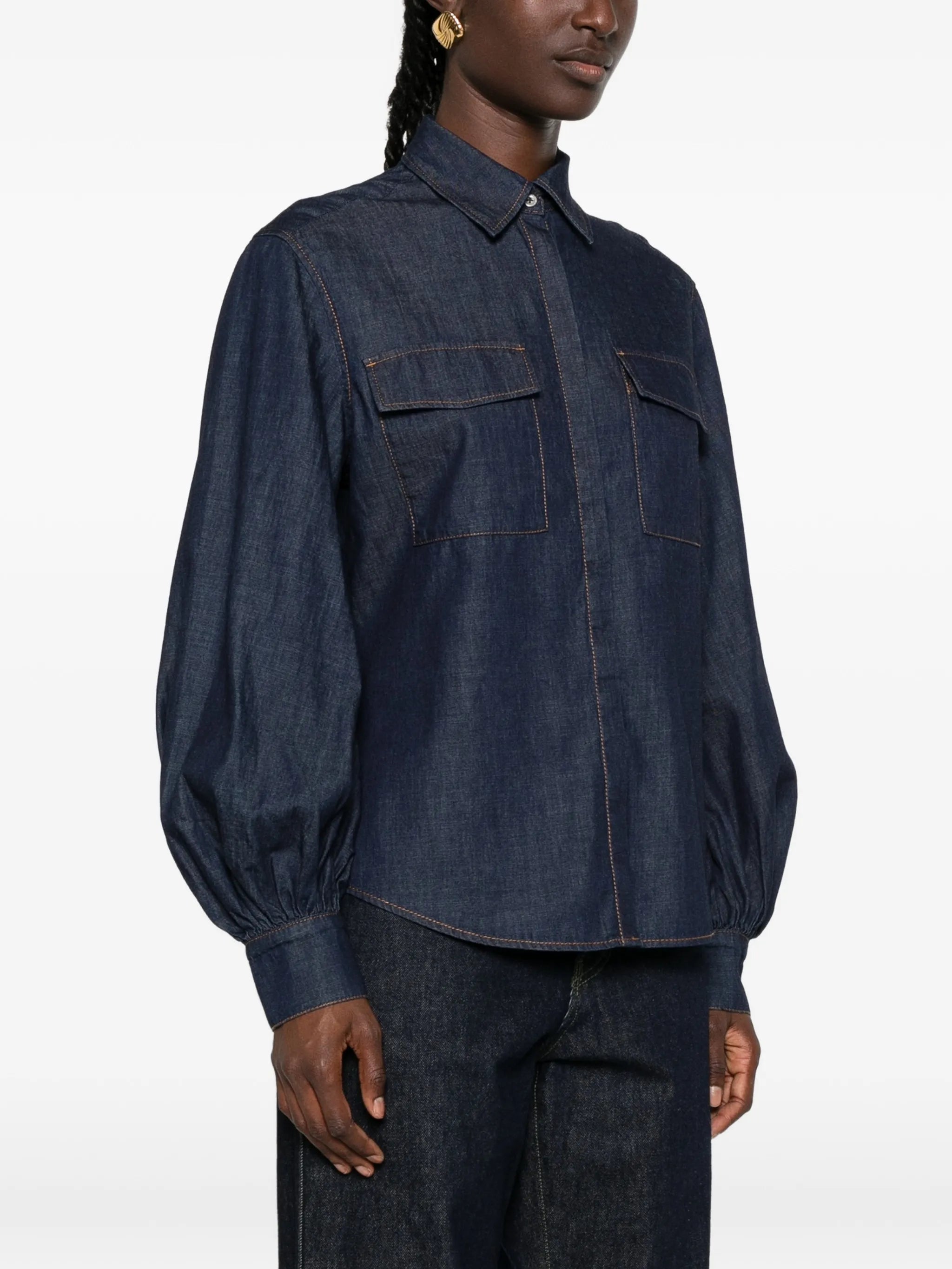 7 For All Mankind 7 For All Mankind Balloon-sleeve Denim Shirt, view 2