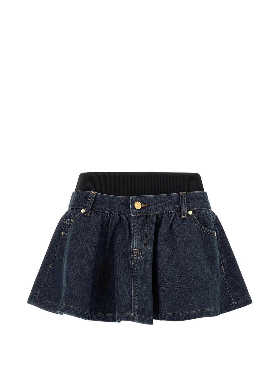 7 For All Mankind 7 For All Mankind Banded Contrast-stitching Mini Denim Skirt