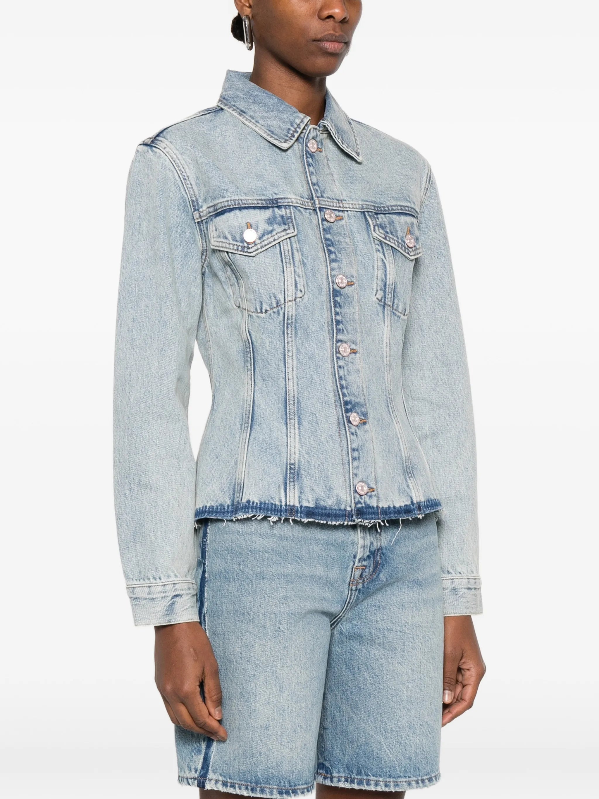 7 For All Mankind 7 For All Mankind Trucker Button Frayed Jacket, view 2