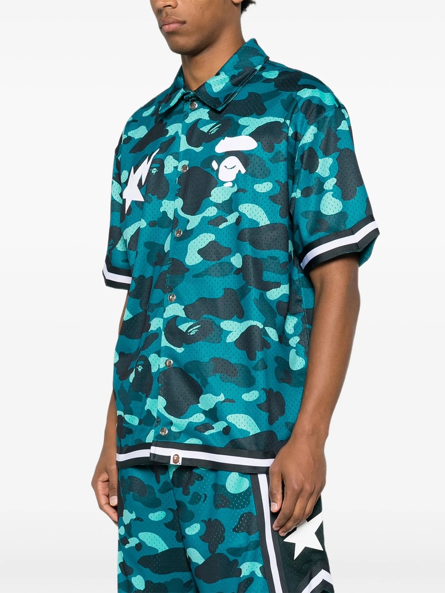 A Bathing Ape A Bathing Ape Camo-print Logo-patch Shirt, view 5