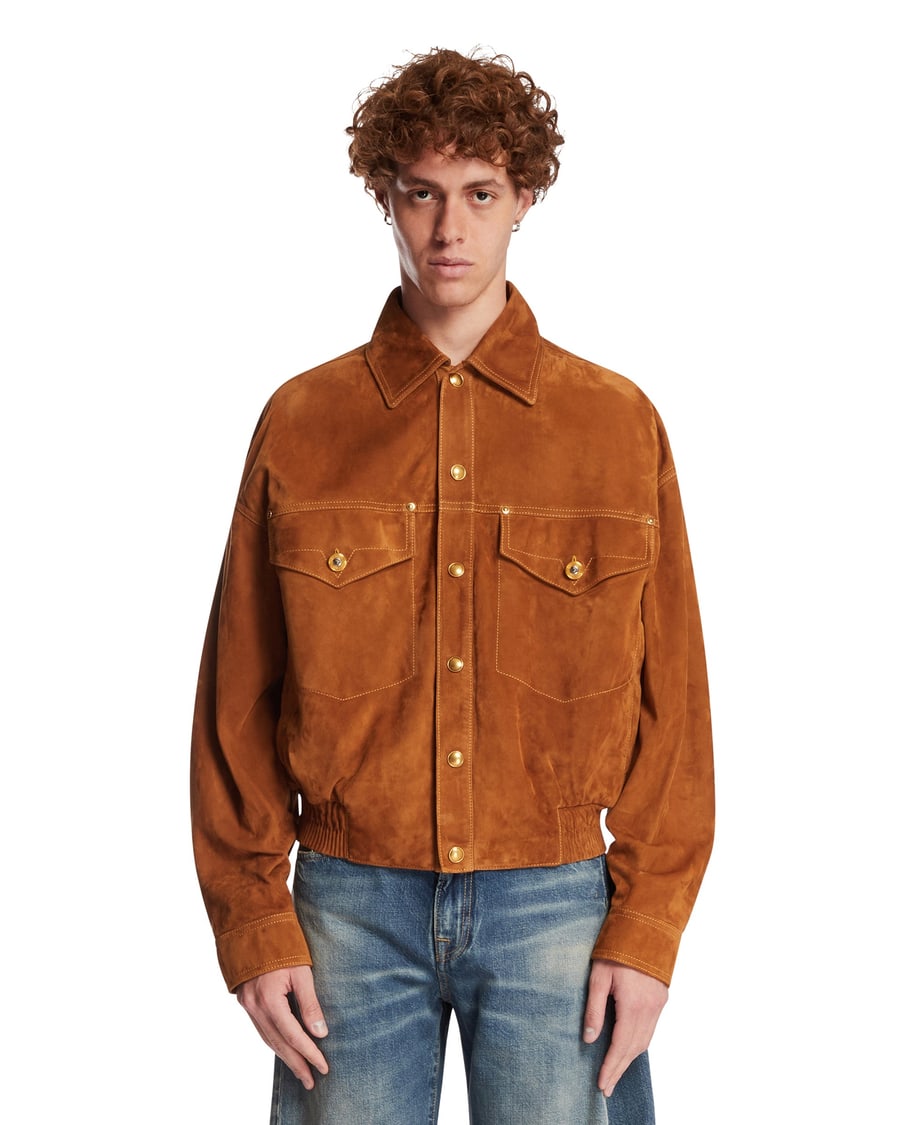 Versace Giacca Blouson In Suede Marrone