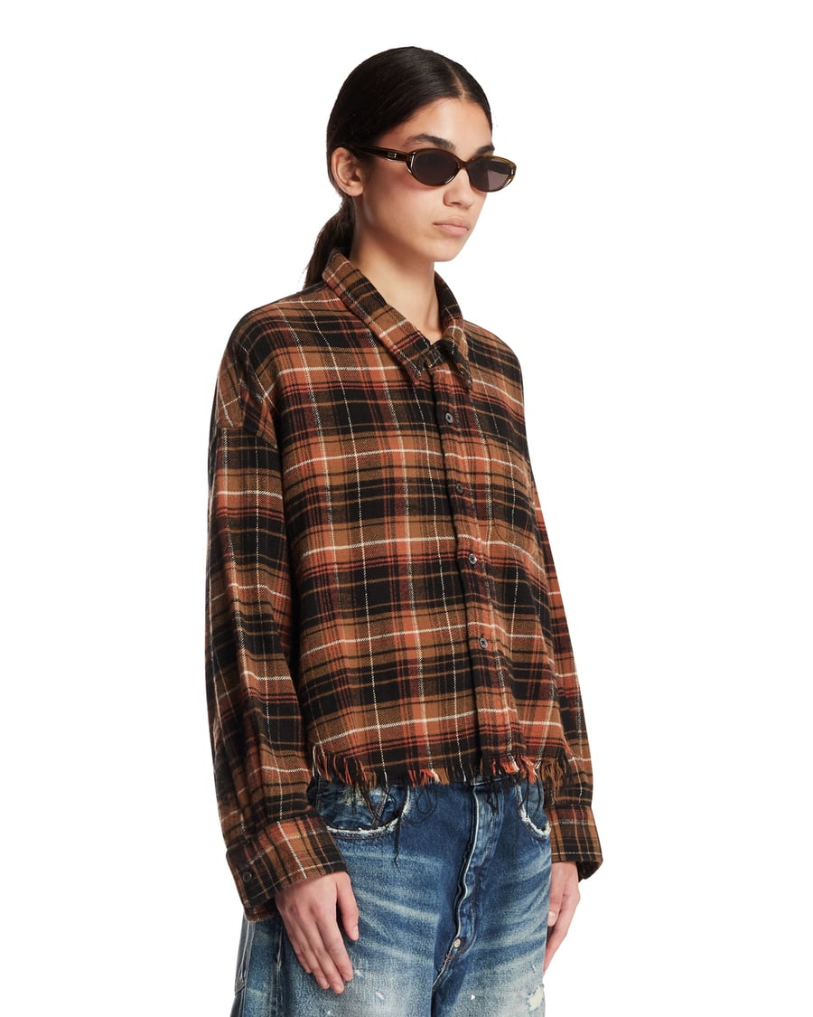 R13 Camicia A Quadri Marrone, view 2
