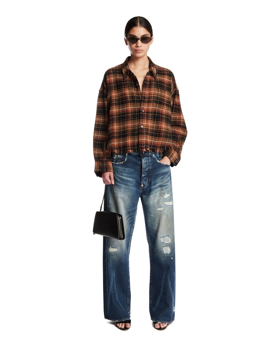 R13 Camicia A Quadri Marrone, view 3