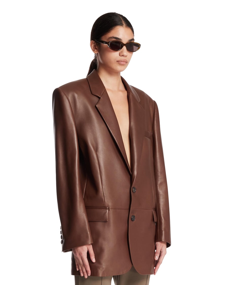 Saint Laurent Giacca In Pelle Marrone, view 2