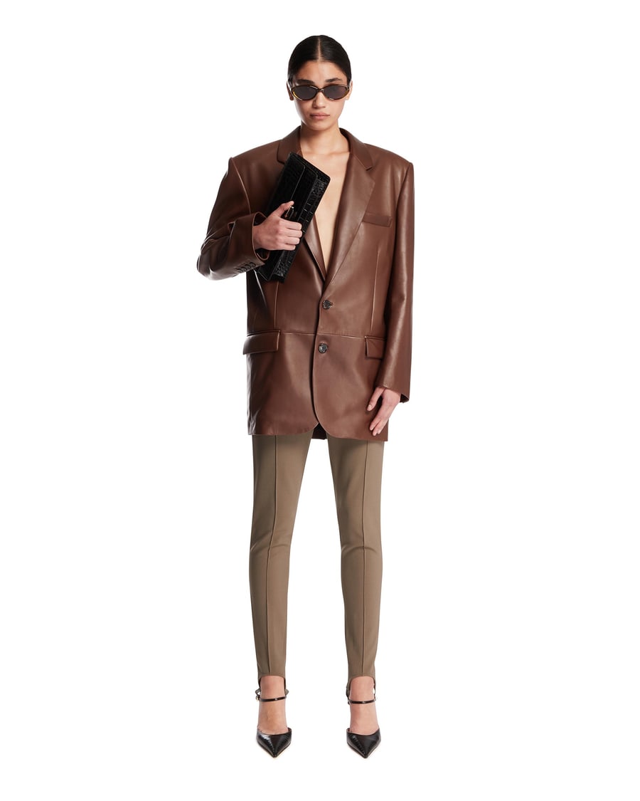 Saint Laurent Giacca In Pelle Marrone, view 3