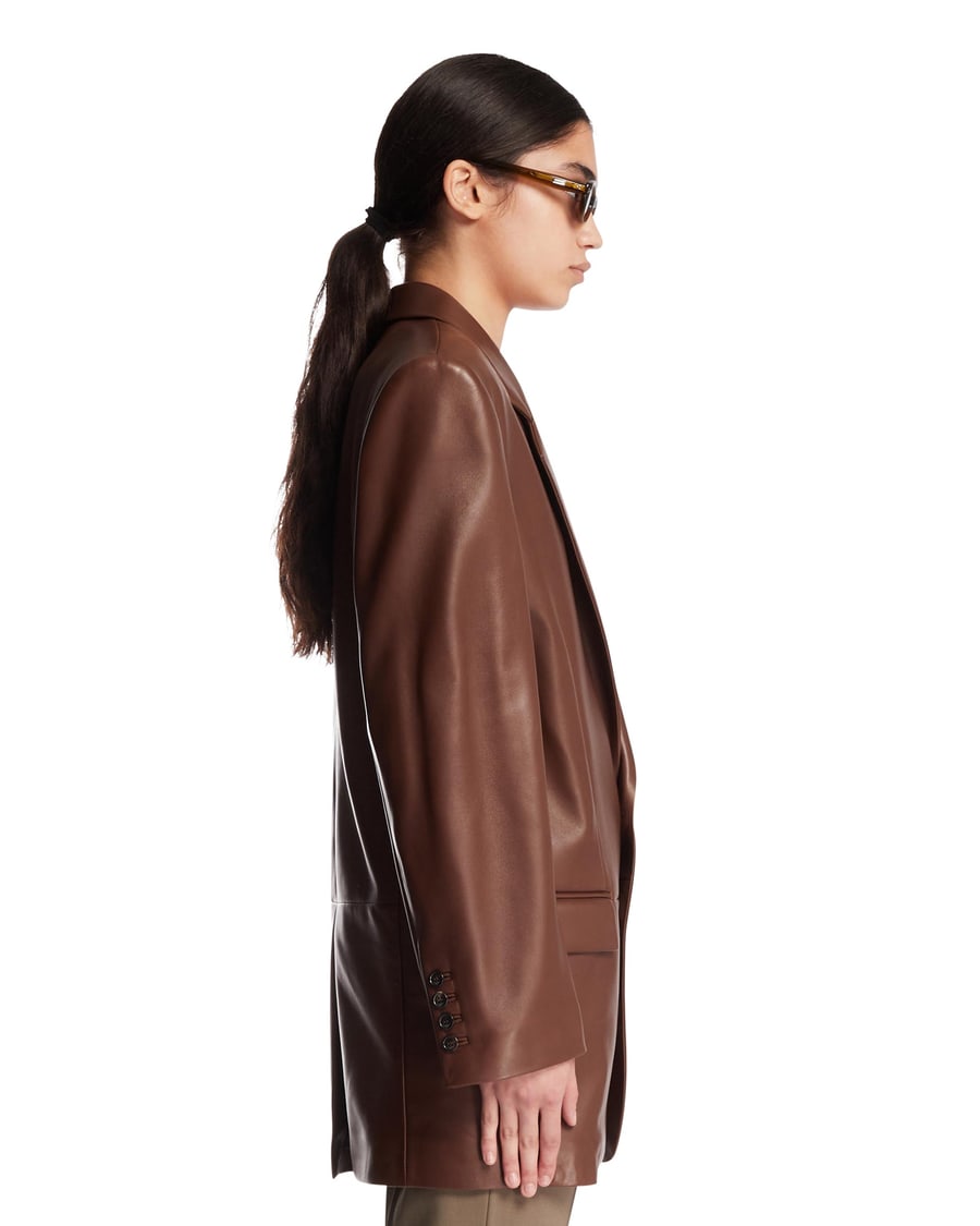 Saint Laurent Giacca In Pelle Marrone, view 4