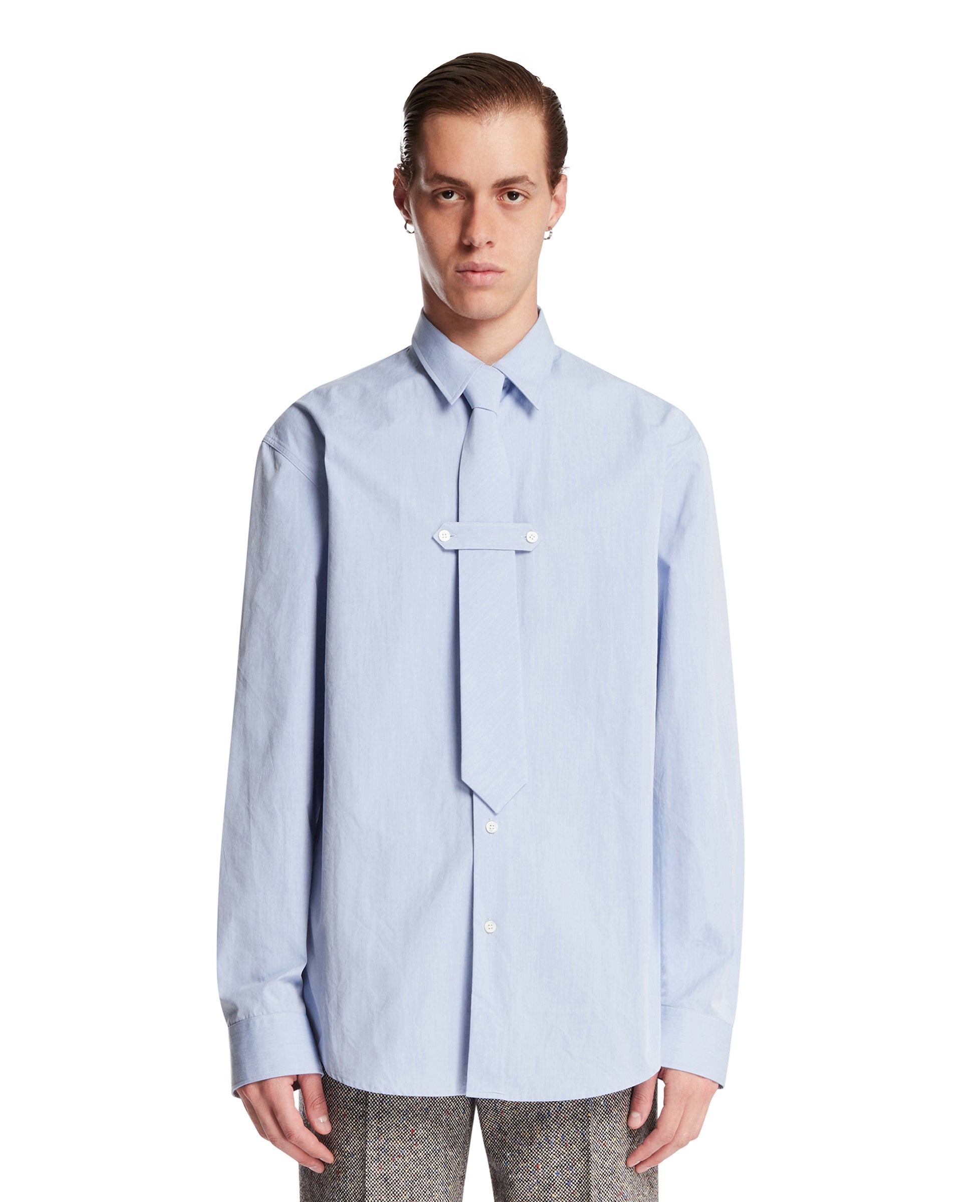 Dries Van Noten Camicia Con Cravatta Azzurra
