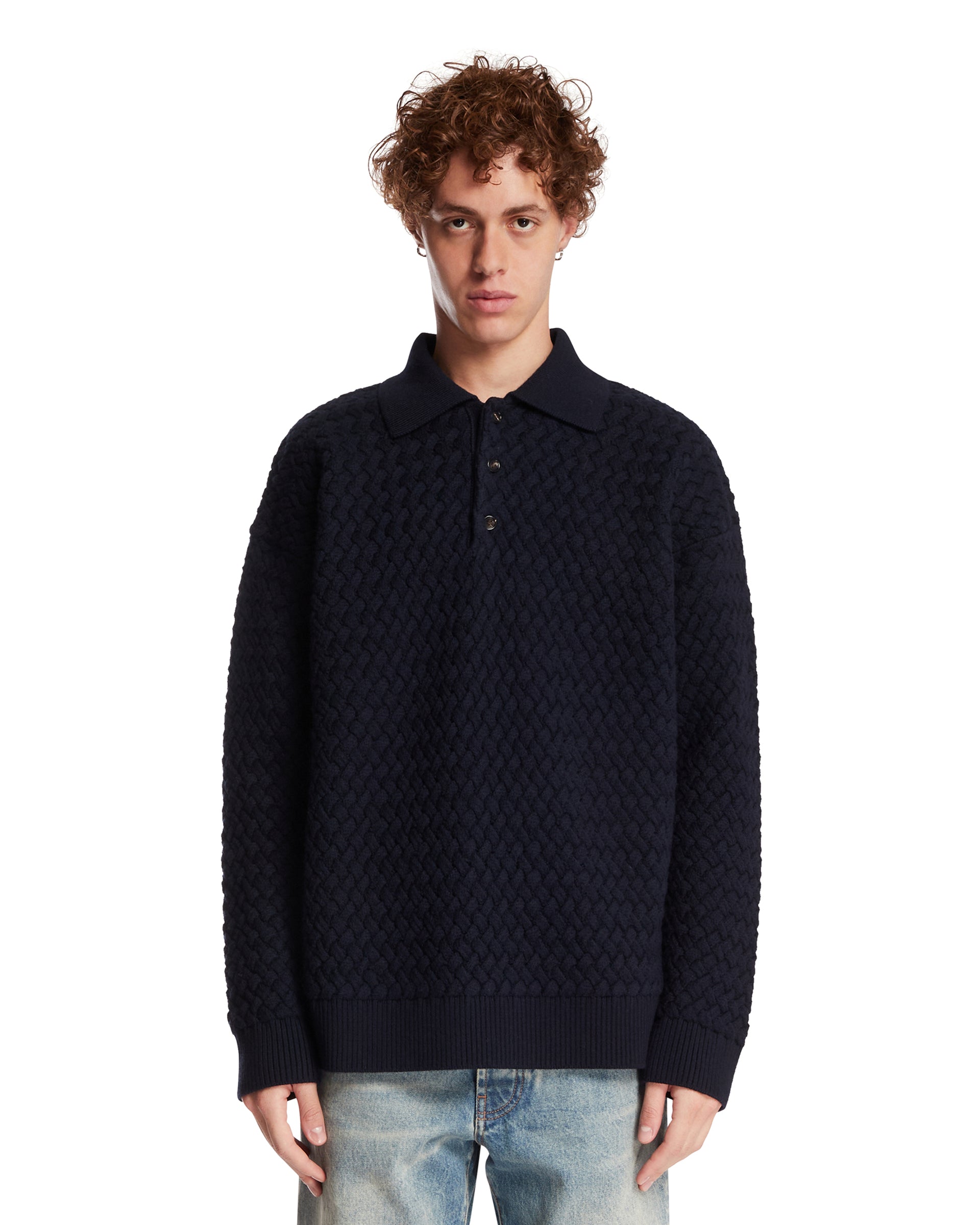 Bottega Veneta Maglione Intrecciato In Lana Blu