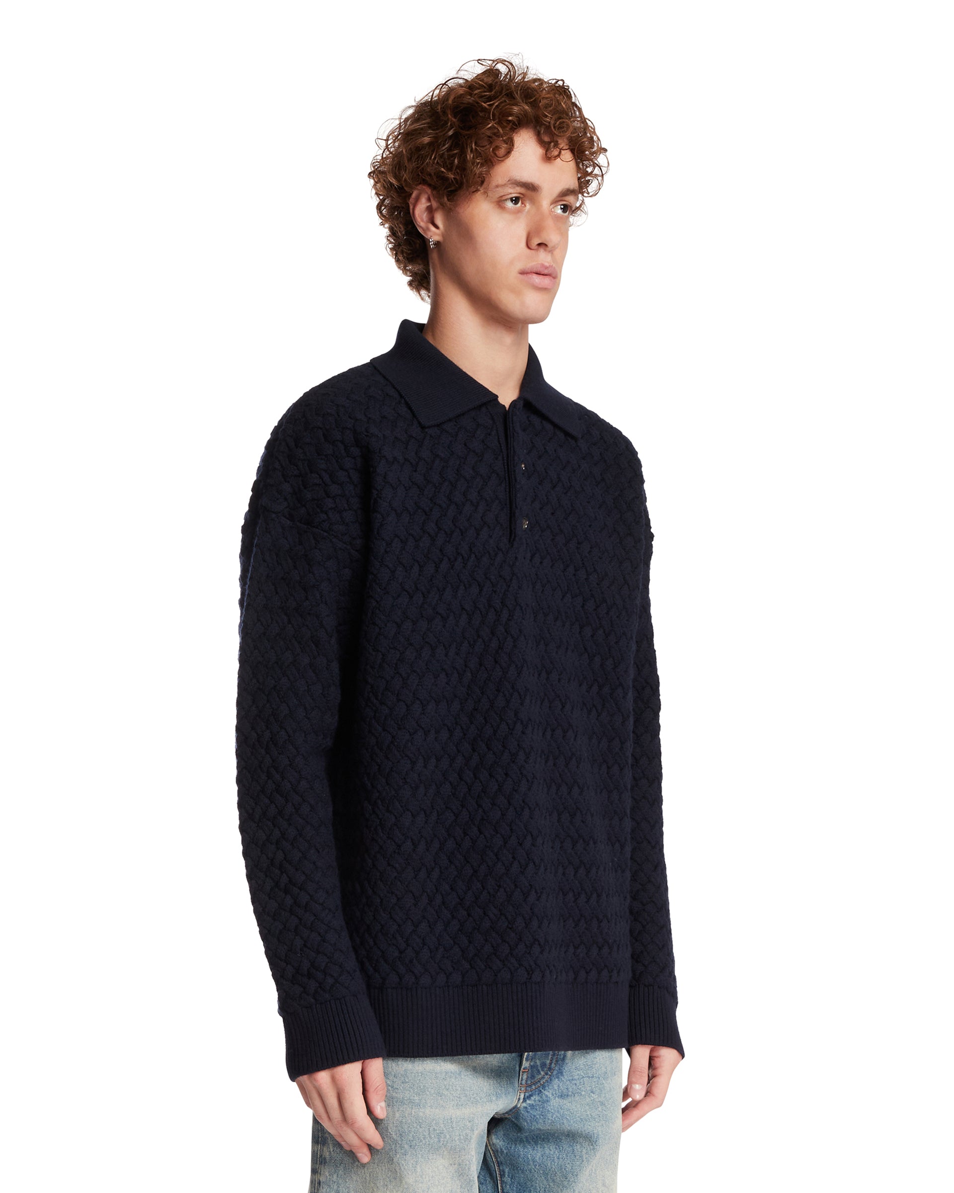Bottega Veneta Maglione Intrecciato In Lana Blu, view 2