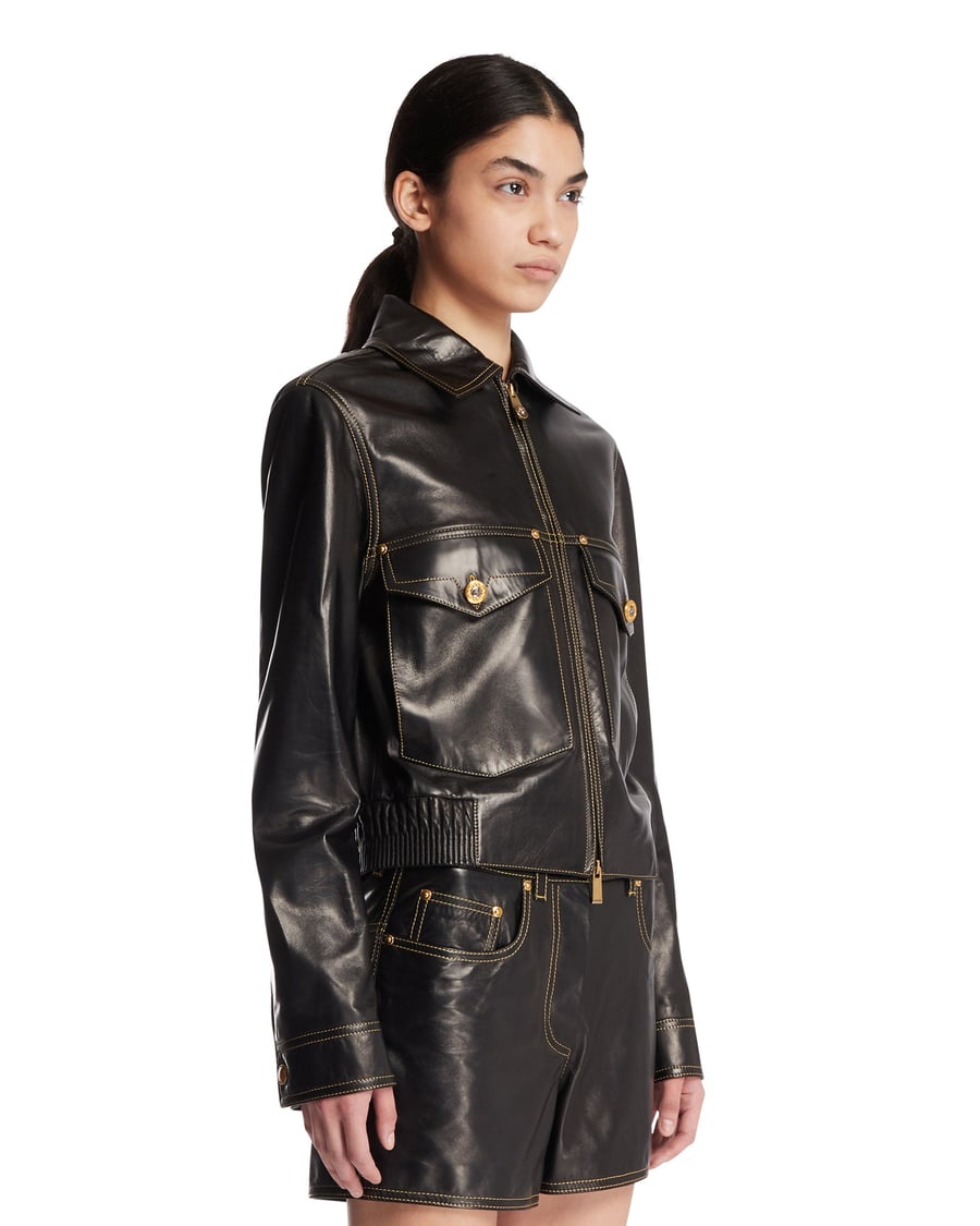 Versace Giacca In Pelle Nera, view 2