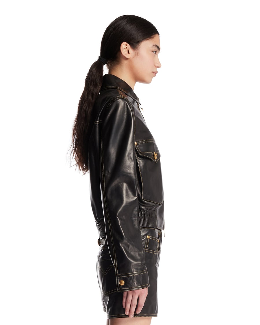 Versace Giacca In Pelle Nera, view 4