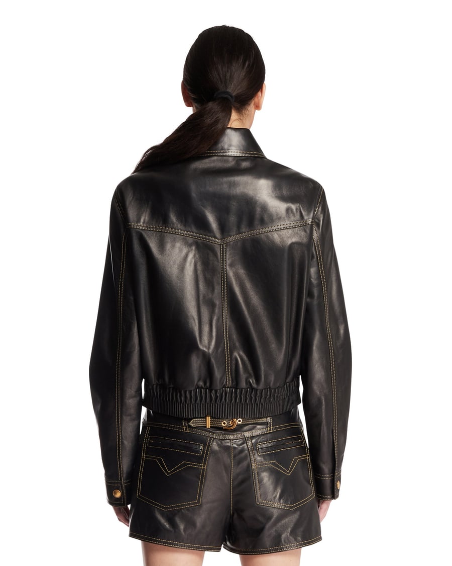 Versace Giacca In Pelle Nera, view 5