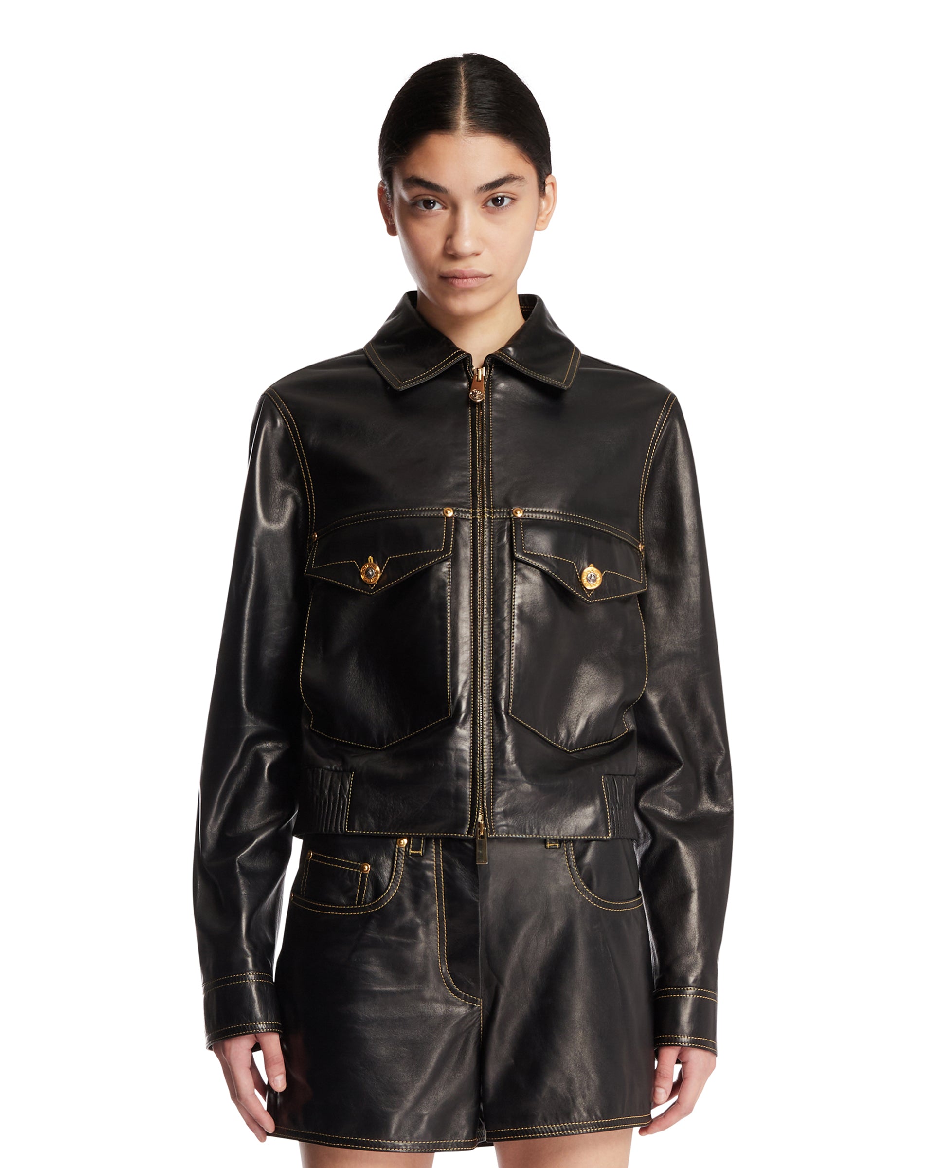 Versace Giacca In Pelle Nera