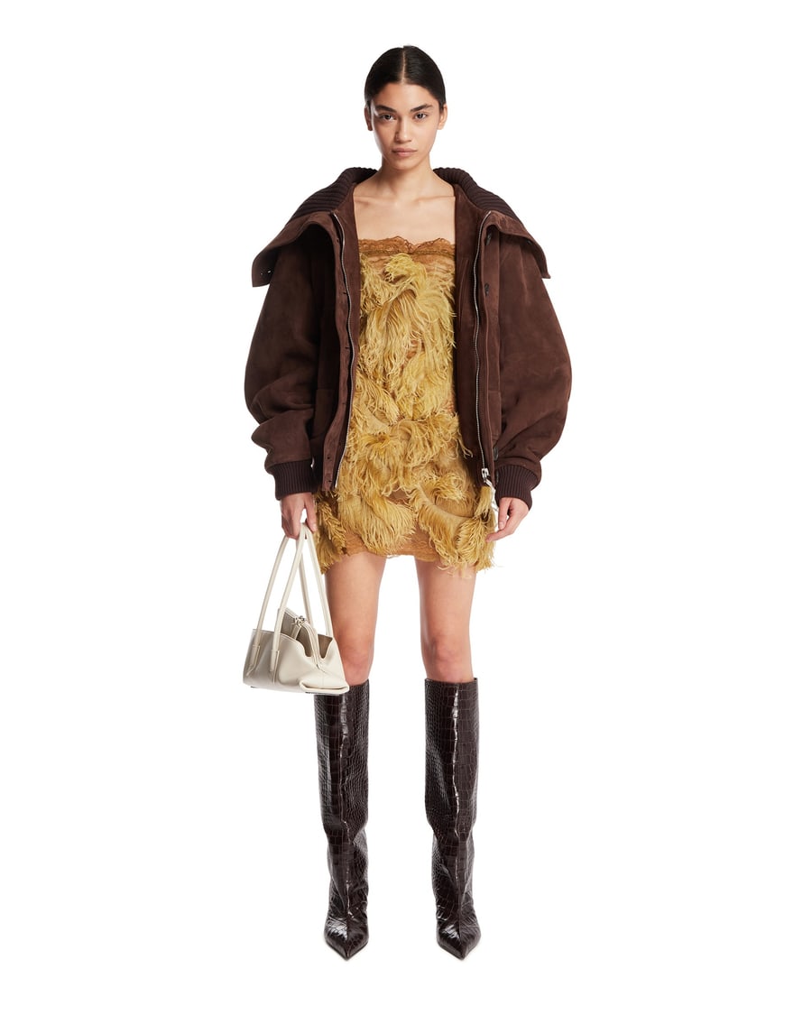 The Attico Giacca Bomber In Pelle Marrone, view 3